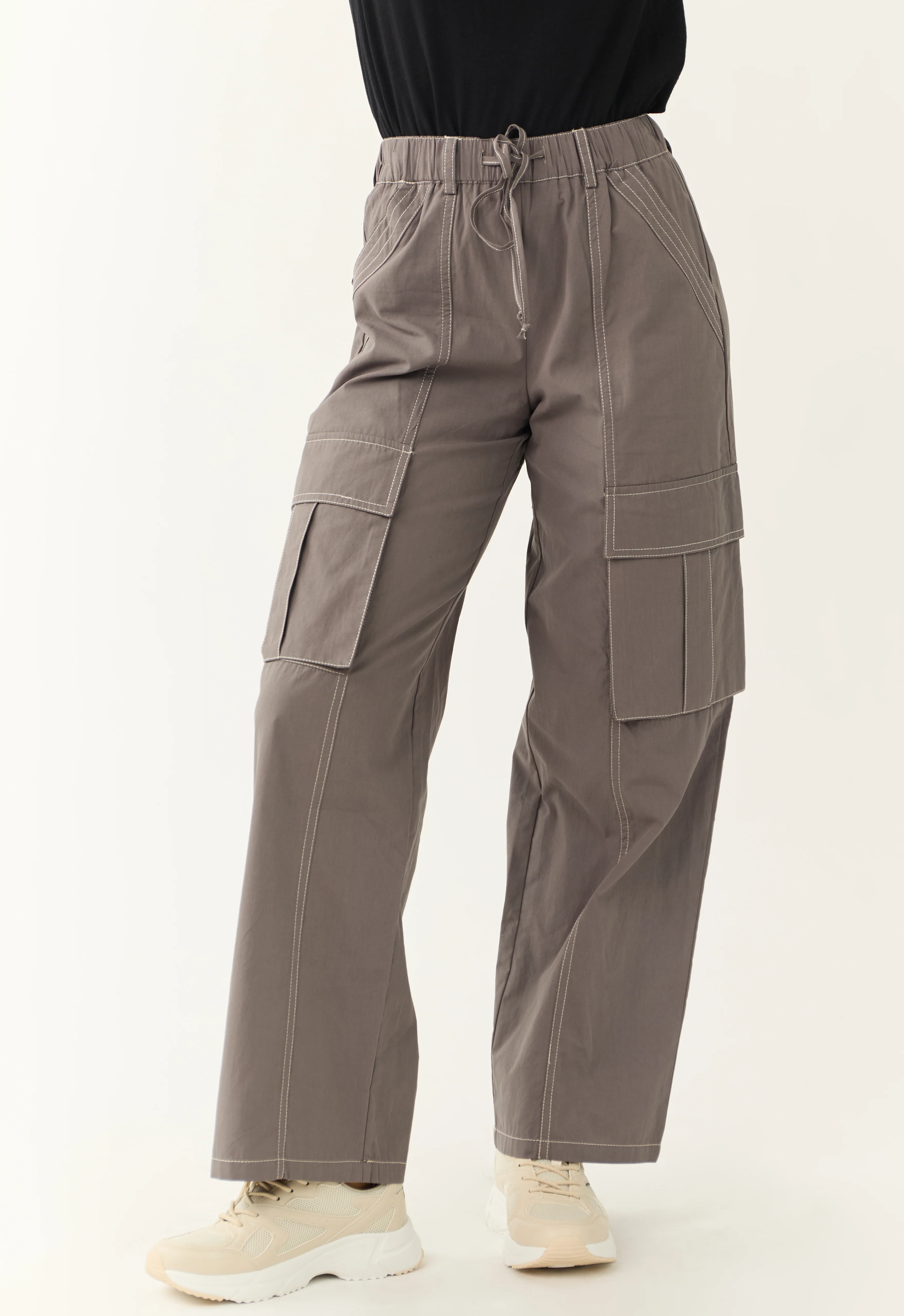 Graphite Exposed Seam Wide Leg Cargo Pants - LD SALE