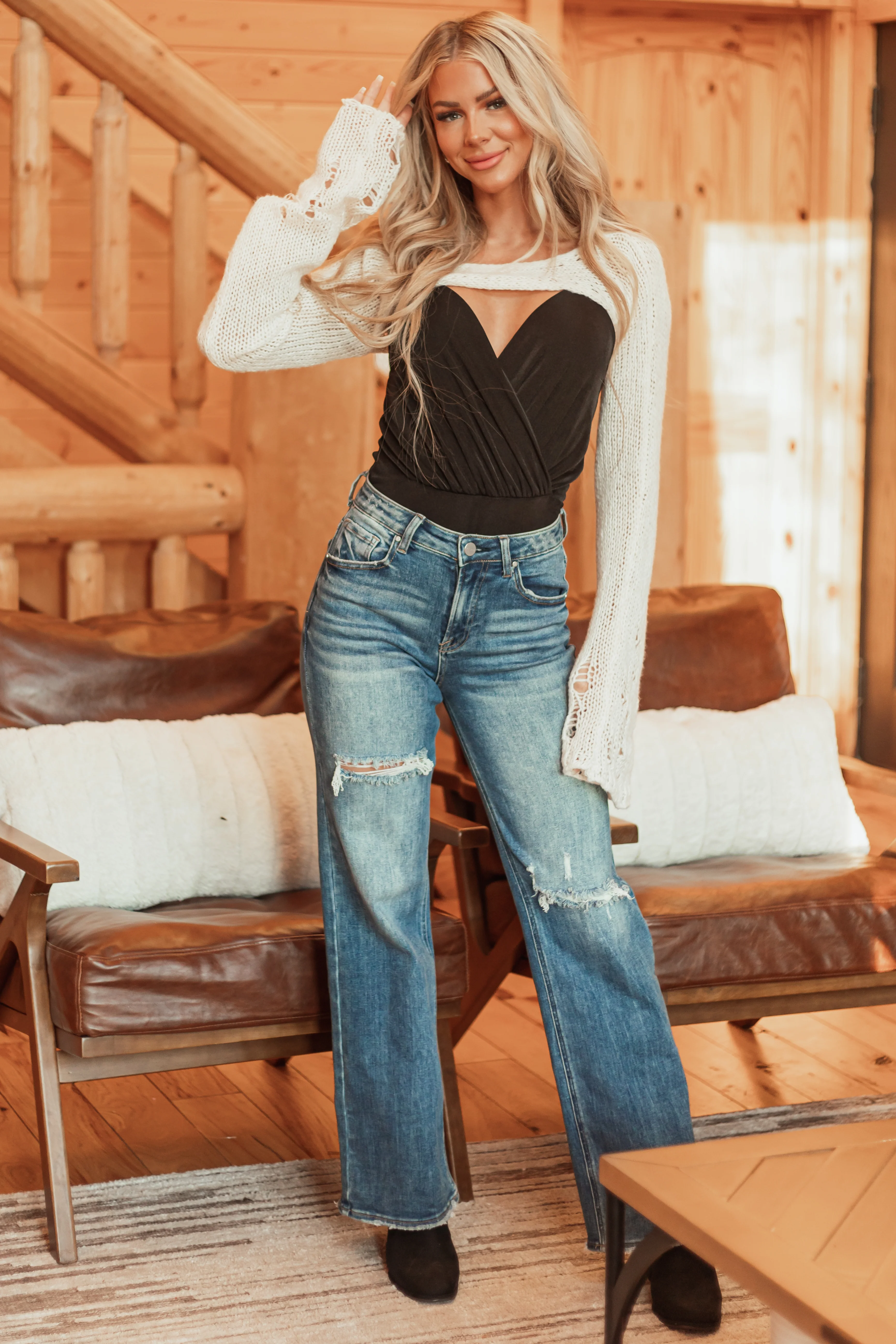 Cream Crochet Knit High Cropped Long Sleeve Shrug - LD SALE