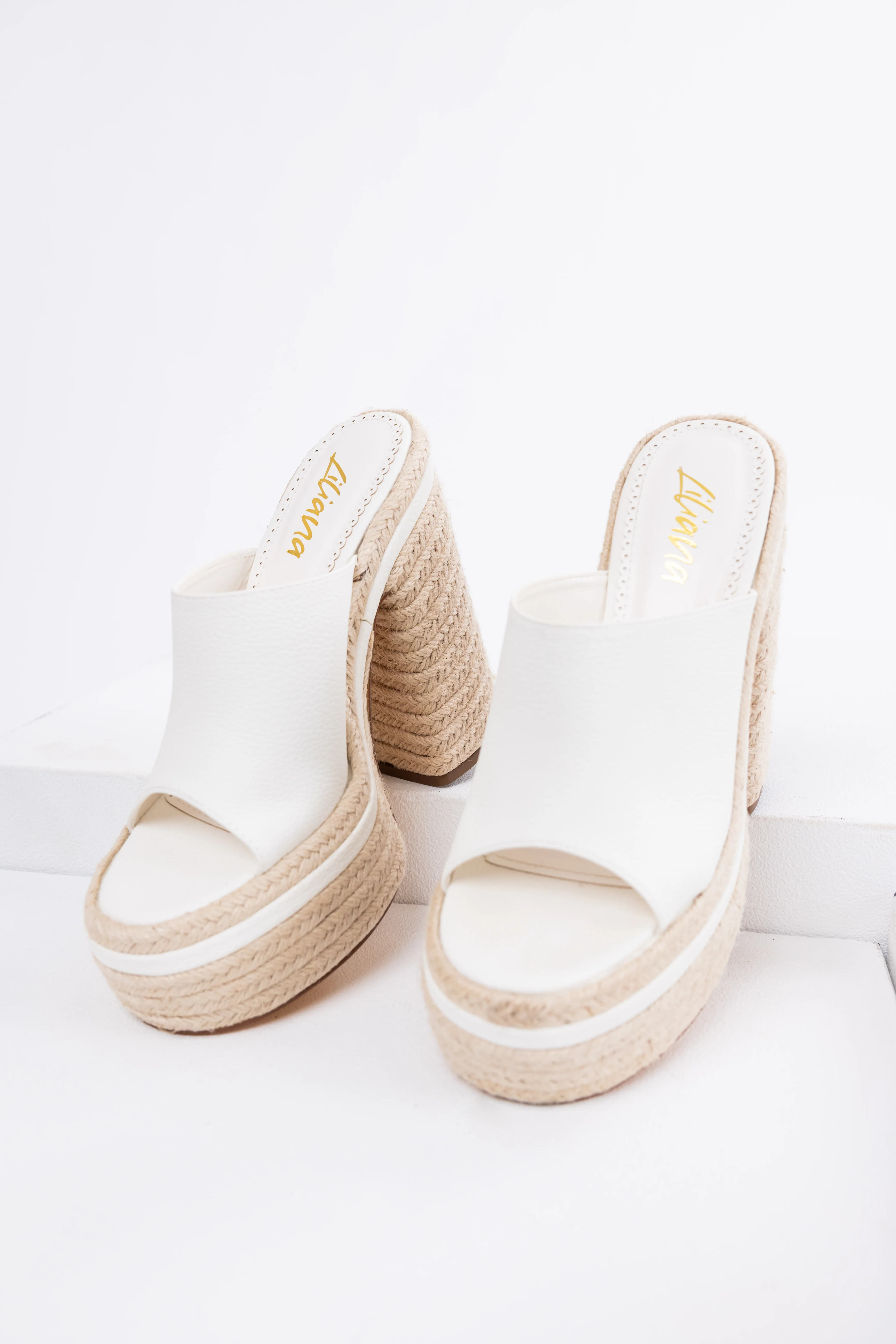 White High Heel Espadrille Platform Sandals - LD SALE