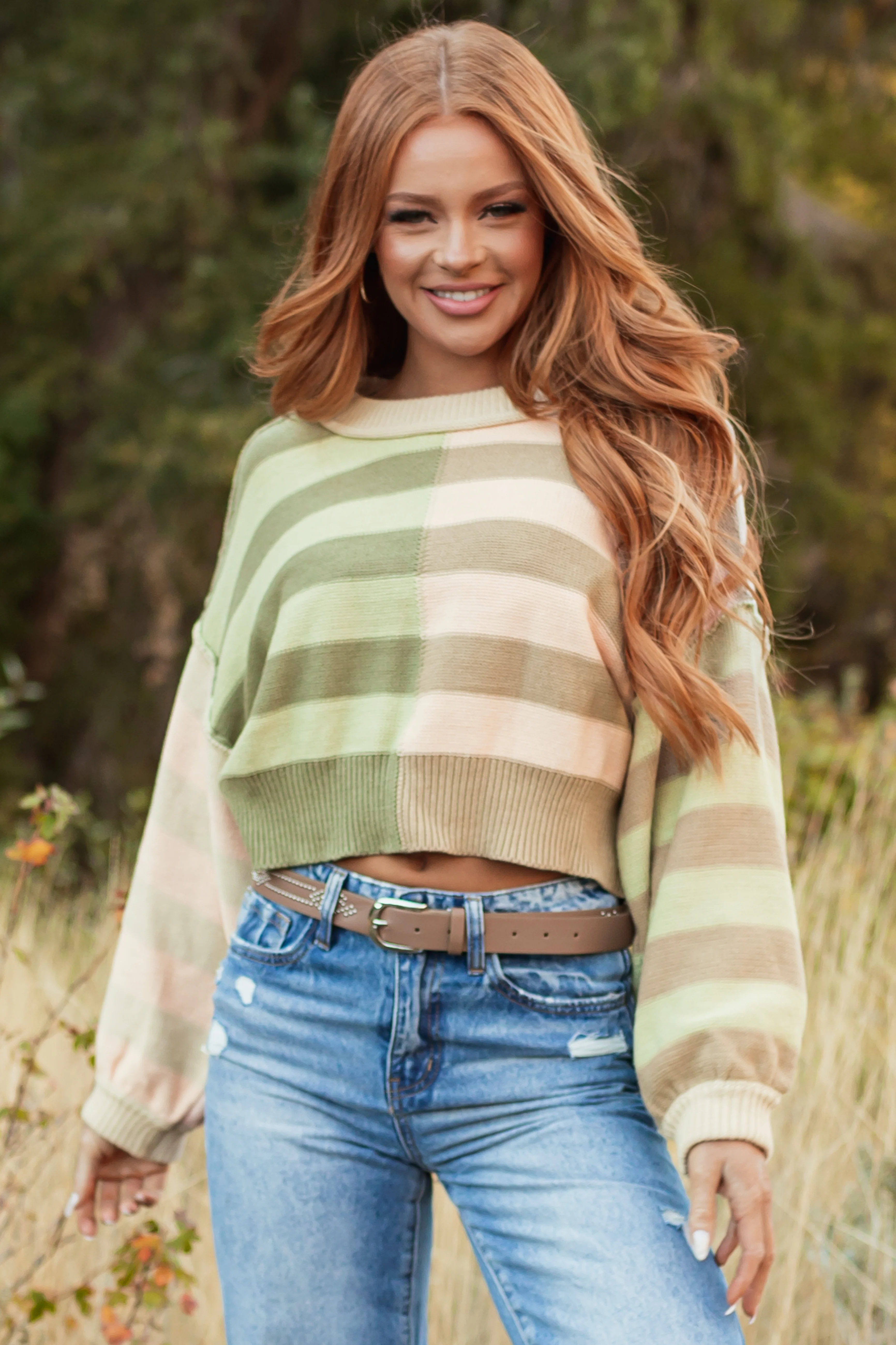 Multicolored Colorblock Stripe Cropped Sweater - LD SALE