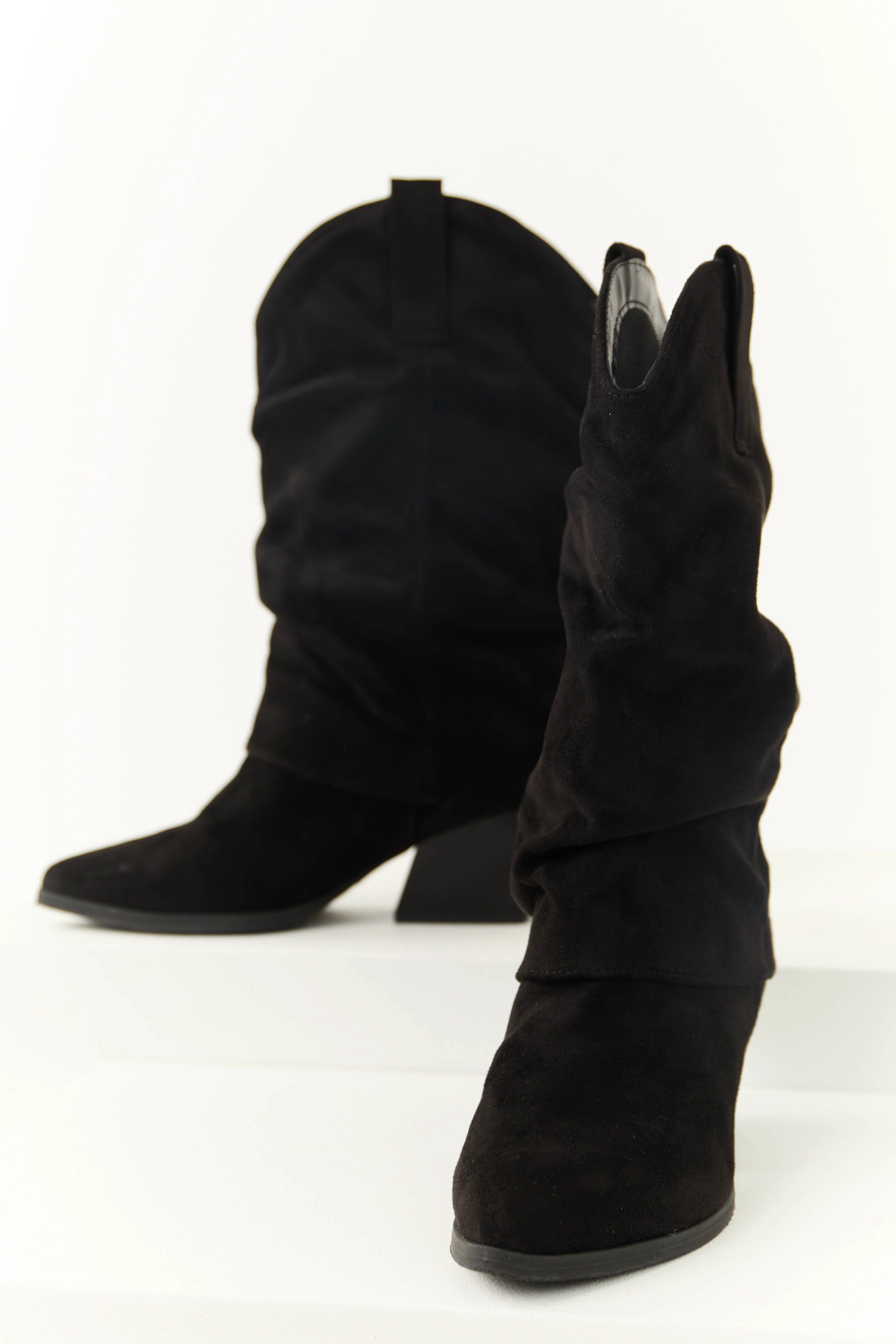 Black Slouchy Mid Calf Pointed Toe Boots - LD SALE