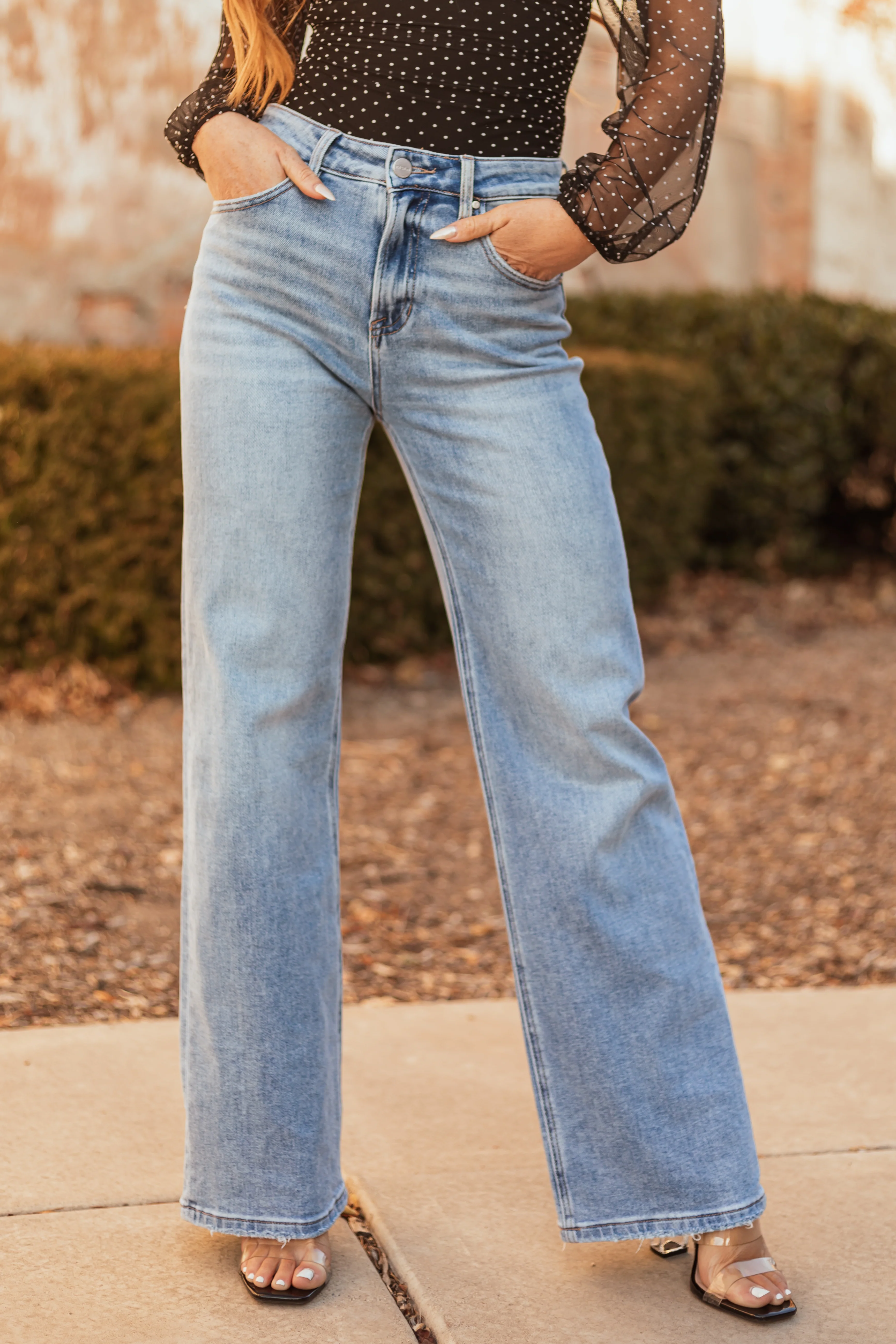 Risen Medium Wash High Rise Straight Jeans - LD SALE