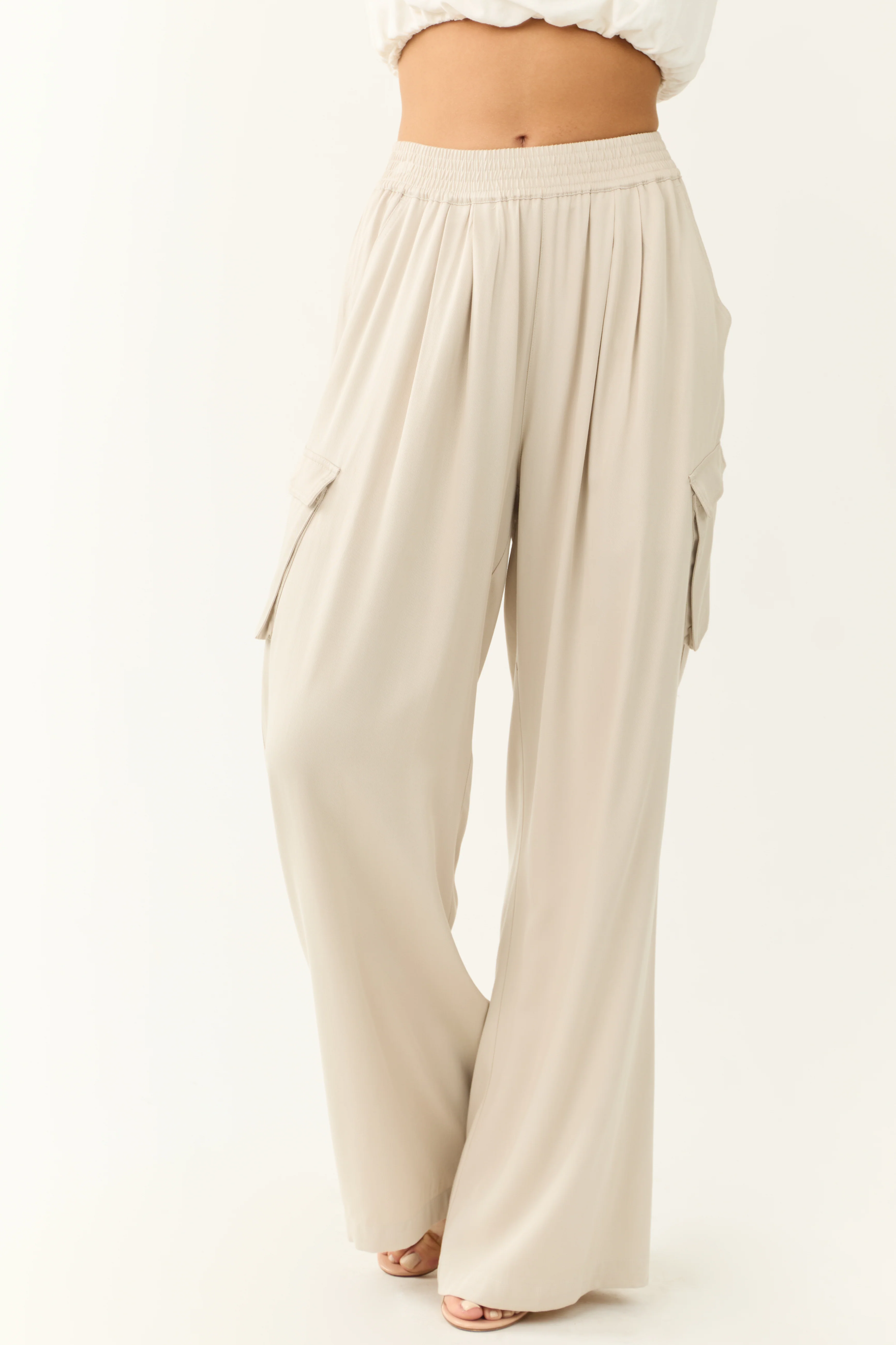 Cloud Wide Leg Smocked Waist Cargo Pants - LD SALE