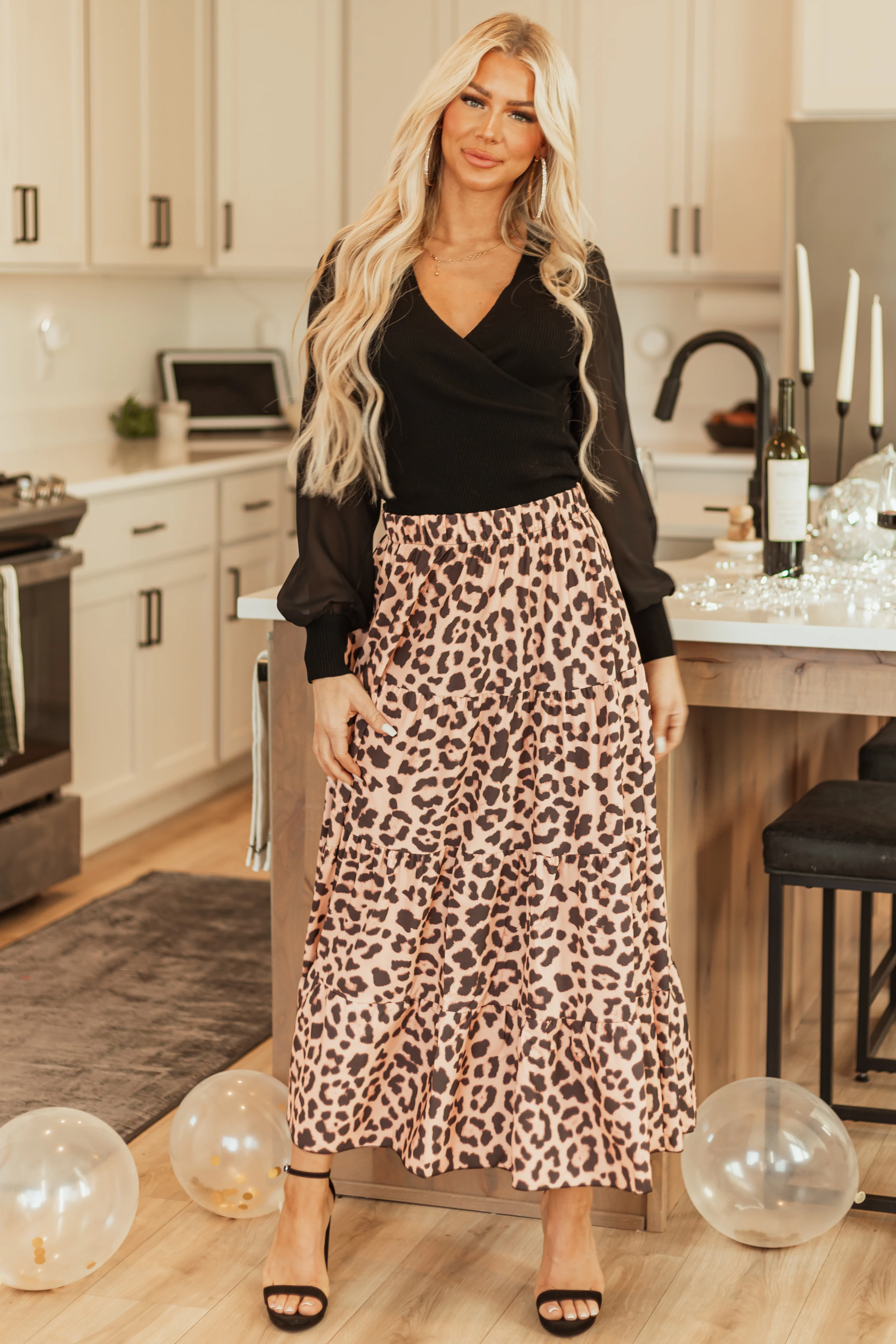 Nude Leopard Print Tiered Ruffle Maxi Skirt - LD SALE