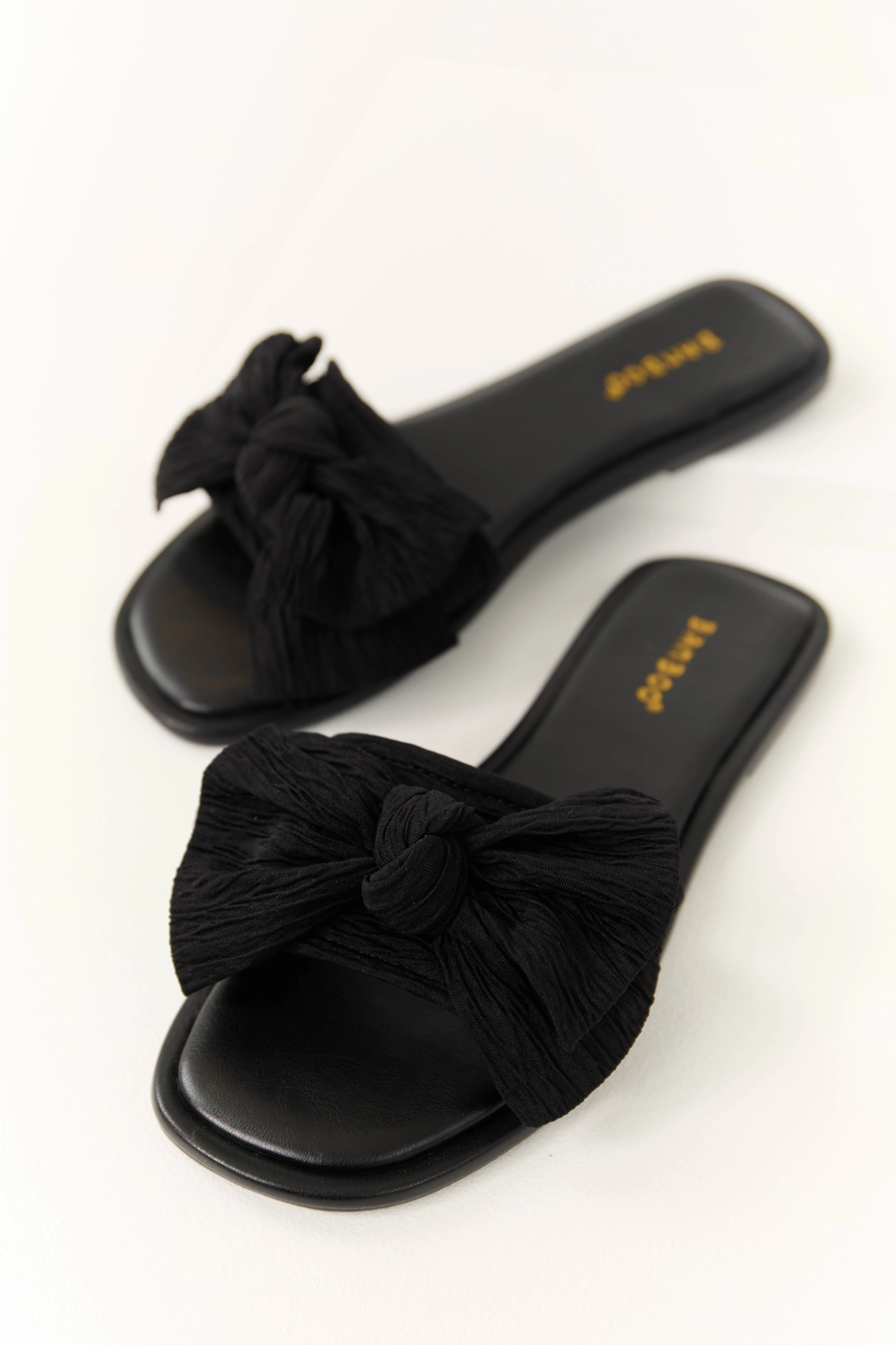 Black Bow Slide On Open Toe Sandals - LD SALE