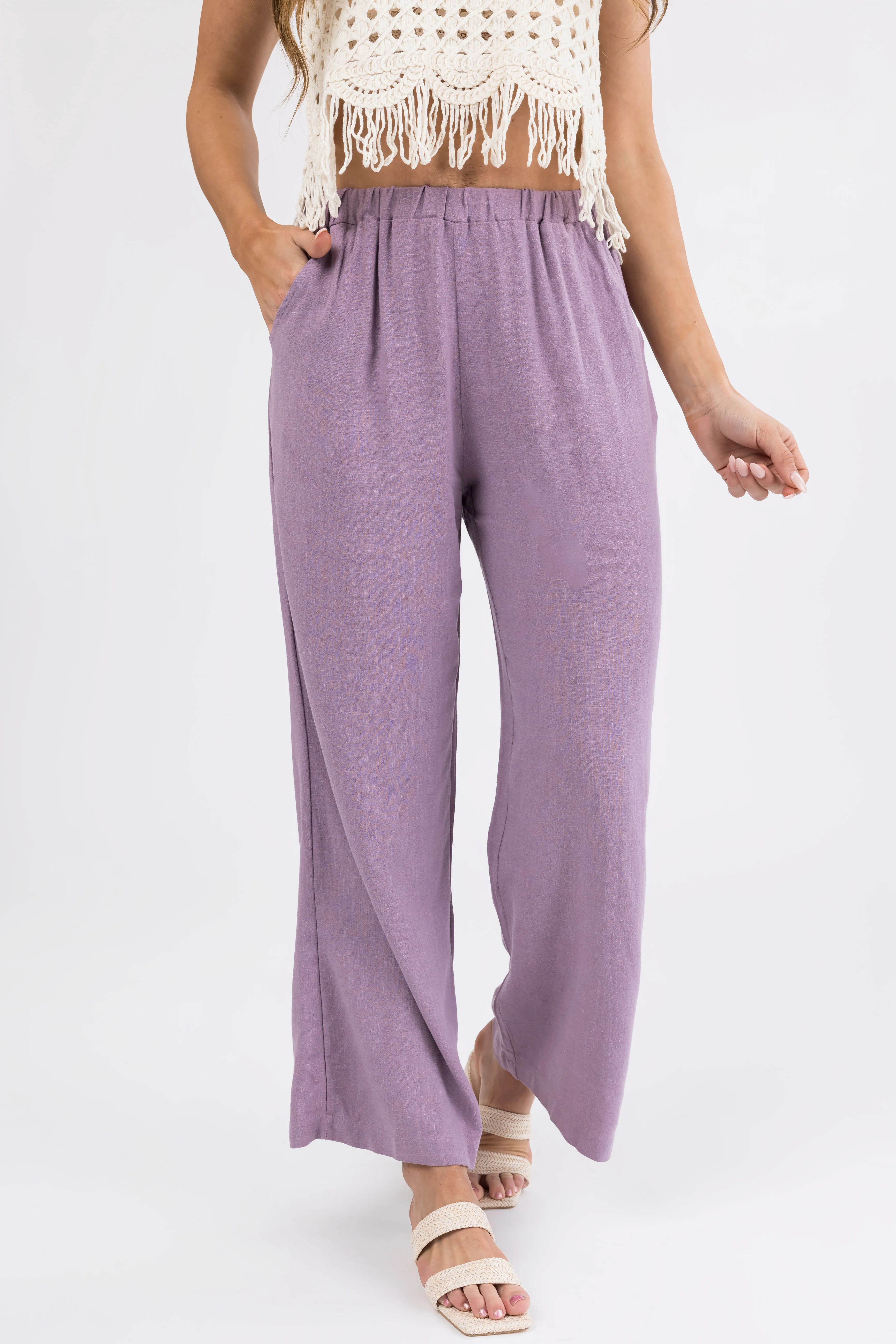 Lilac Wide Leg Textured Linen Pants - LD SALE