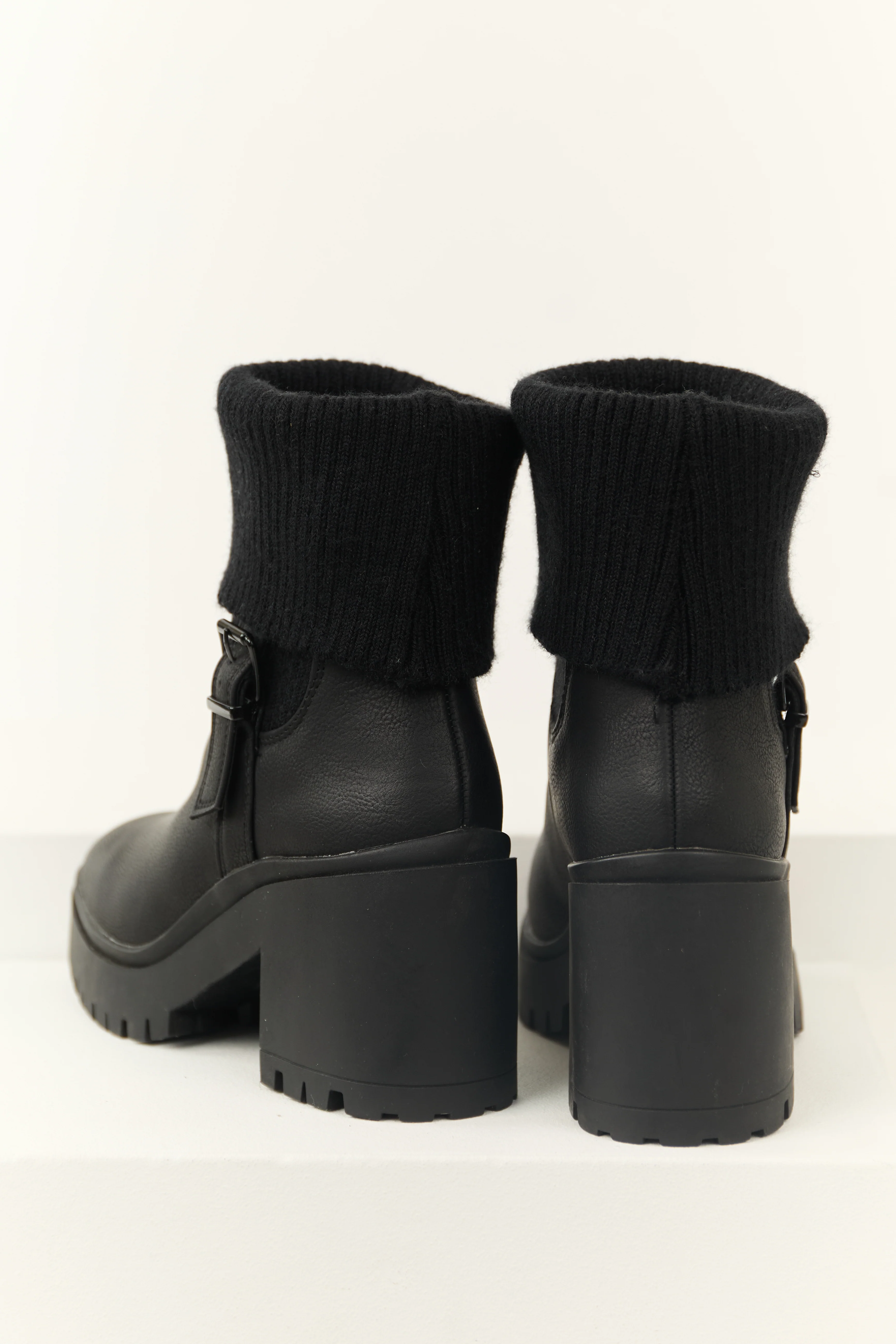Black Chunky Heel Side Buckle Booties - LD SALE