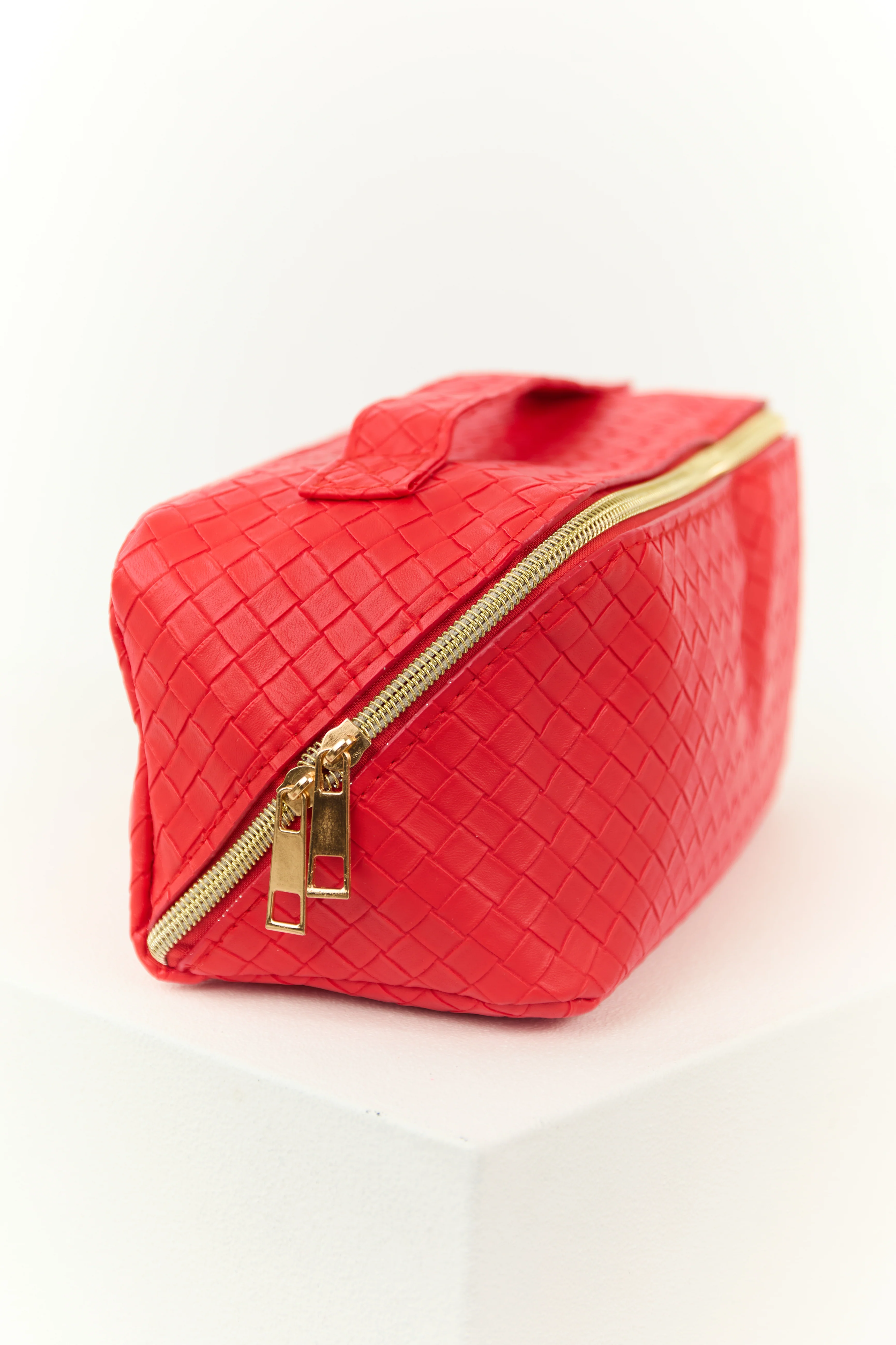 Crimson Braided Faux Leather Makeup Bag - LD SALE