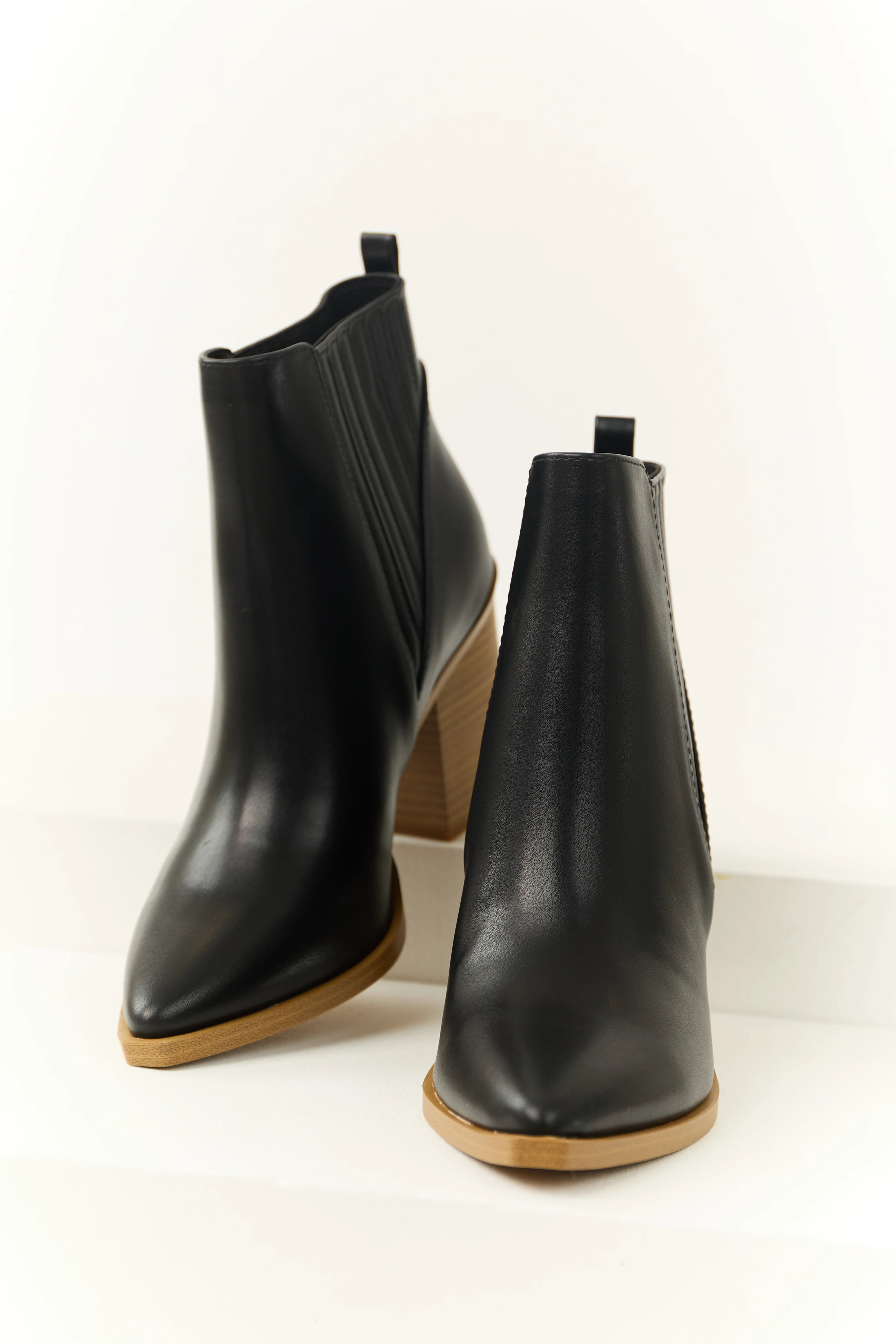 Black Faux Leather Side Panel Heeled Bootie - LD SALE