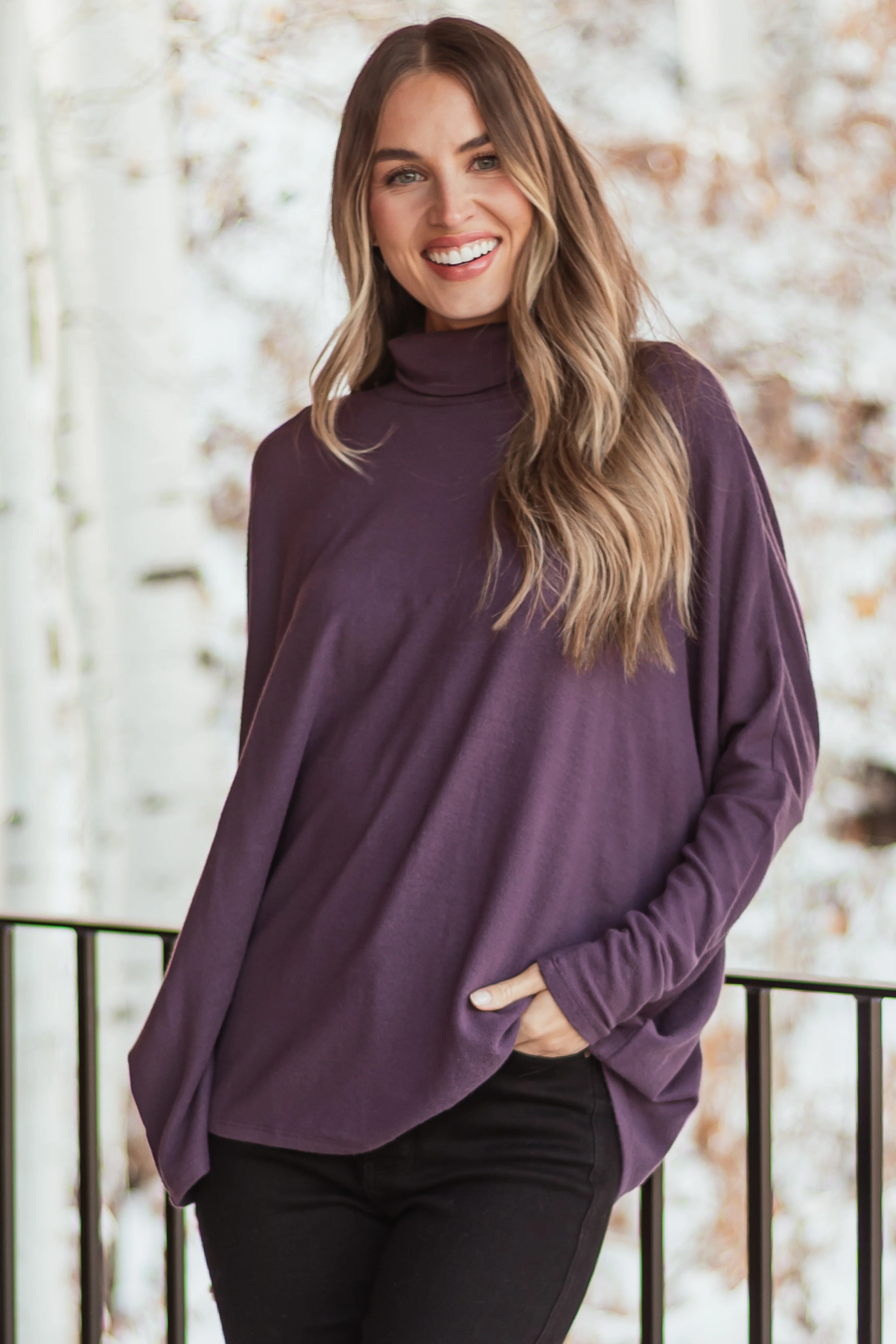 Dusty Grape Turtleneck Dolman Sleeve Top - LD SALE