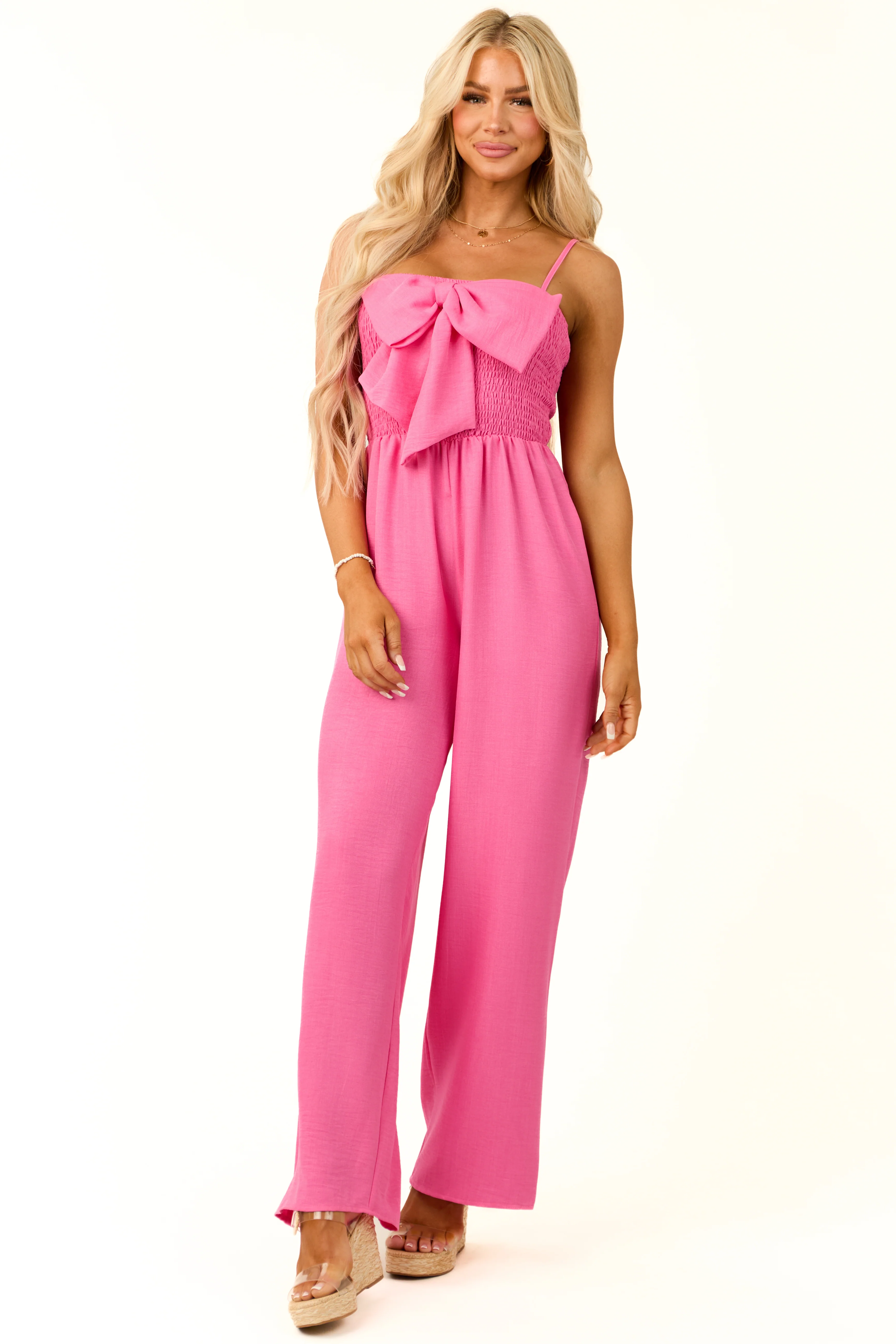 Bubblegum Bow Front Smocked Jumpsuit - LD SALE