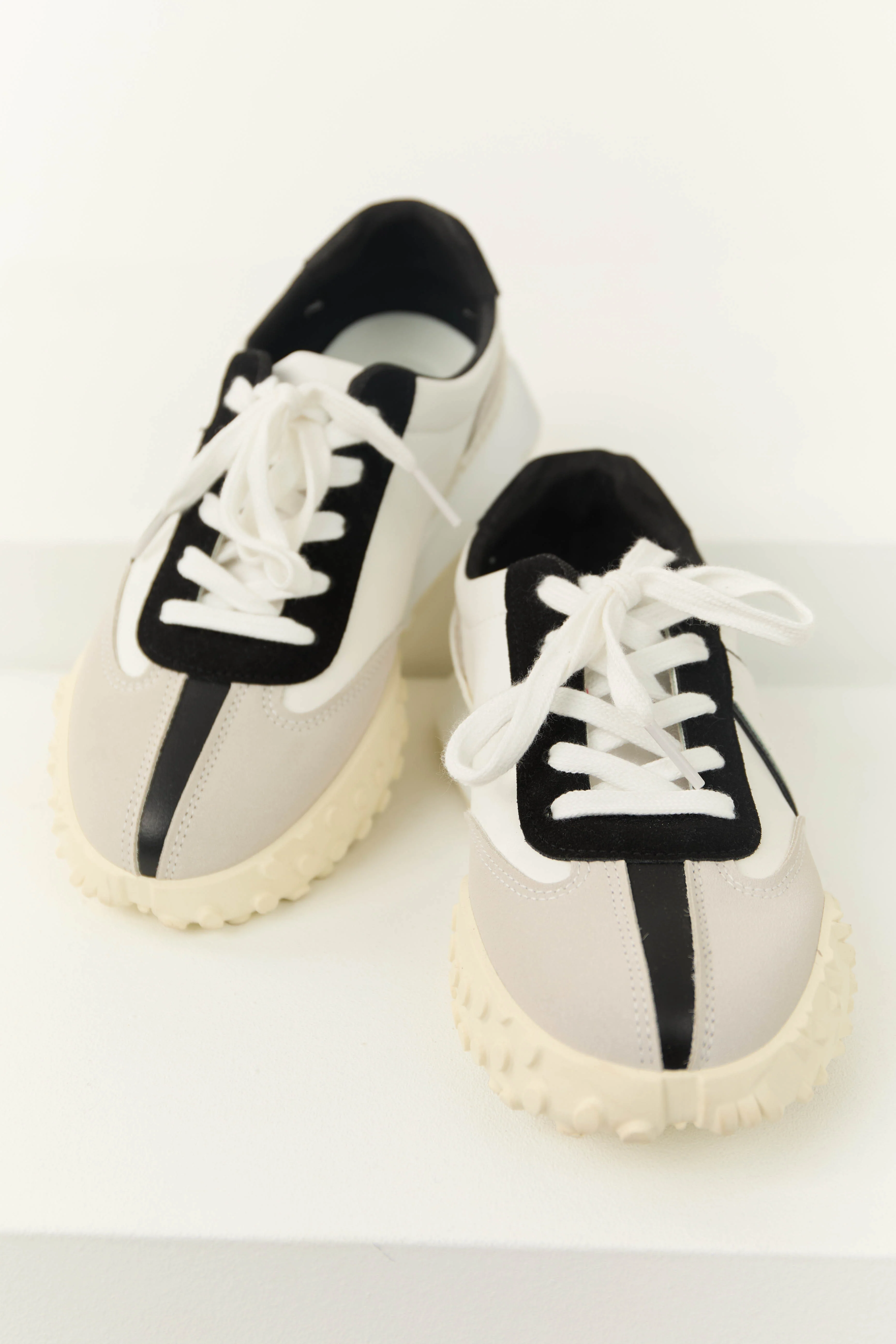 Off White and Black Lace Up Fashion Sneakers - LD SALE