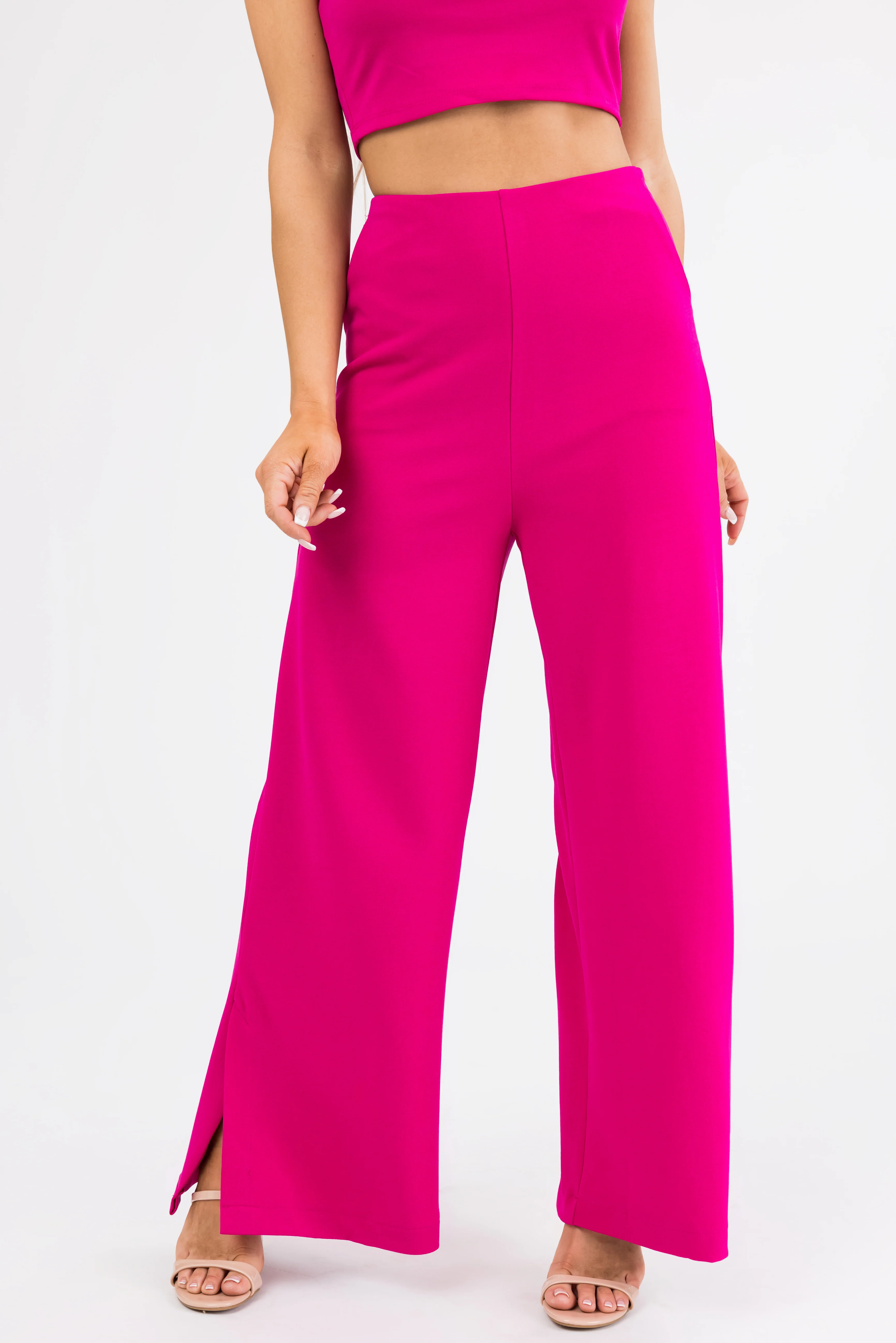 She+Sky Magenta Wide Leg Side Slit Knit Pants - LD SALE