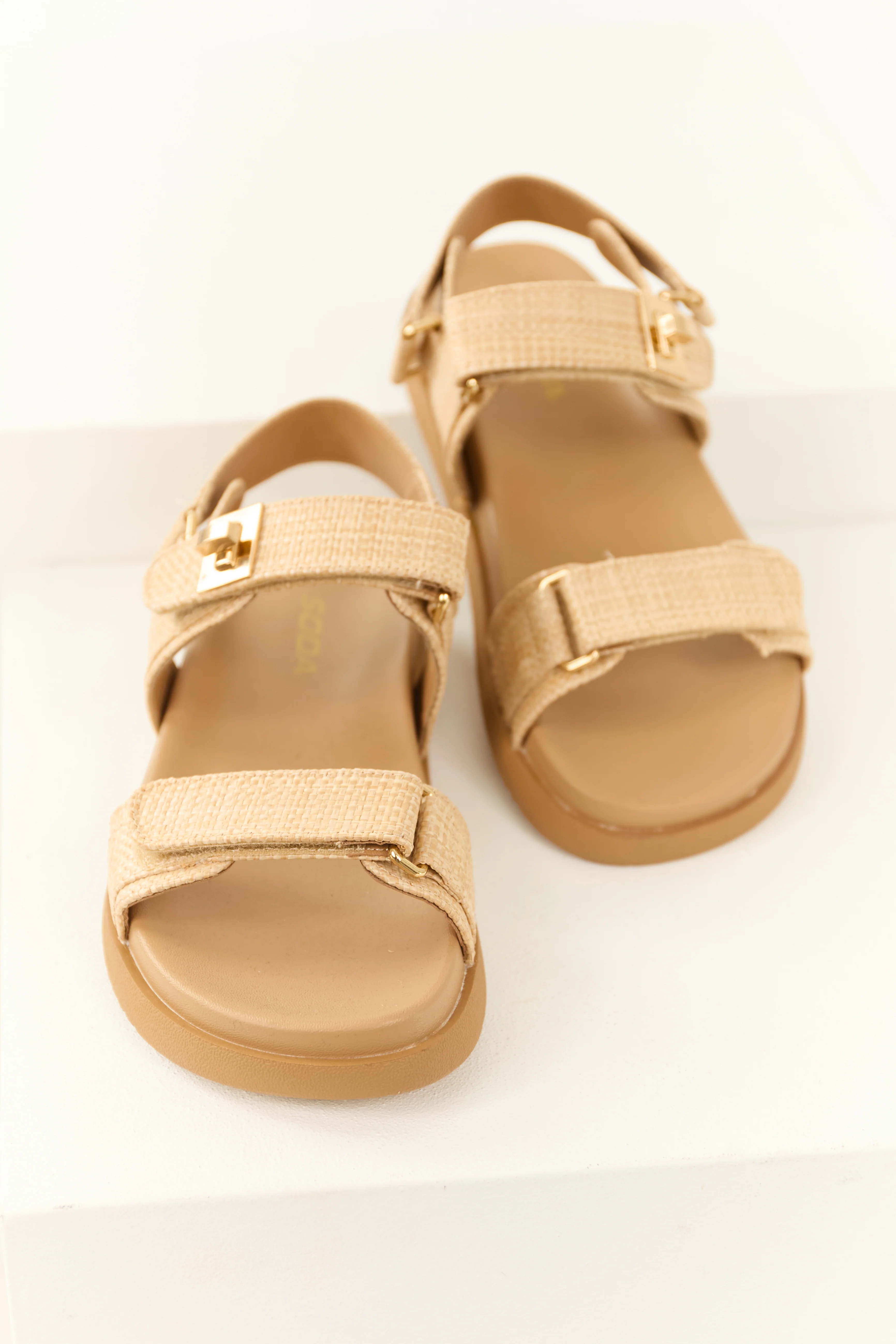 Sand Woven Open Toed Velcro Strap Sandals - LD SALE
