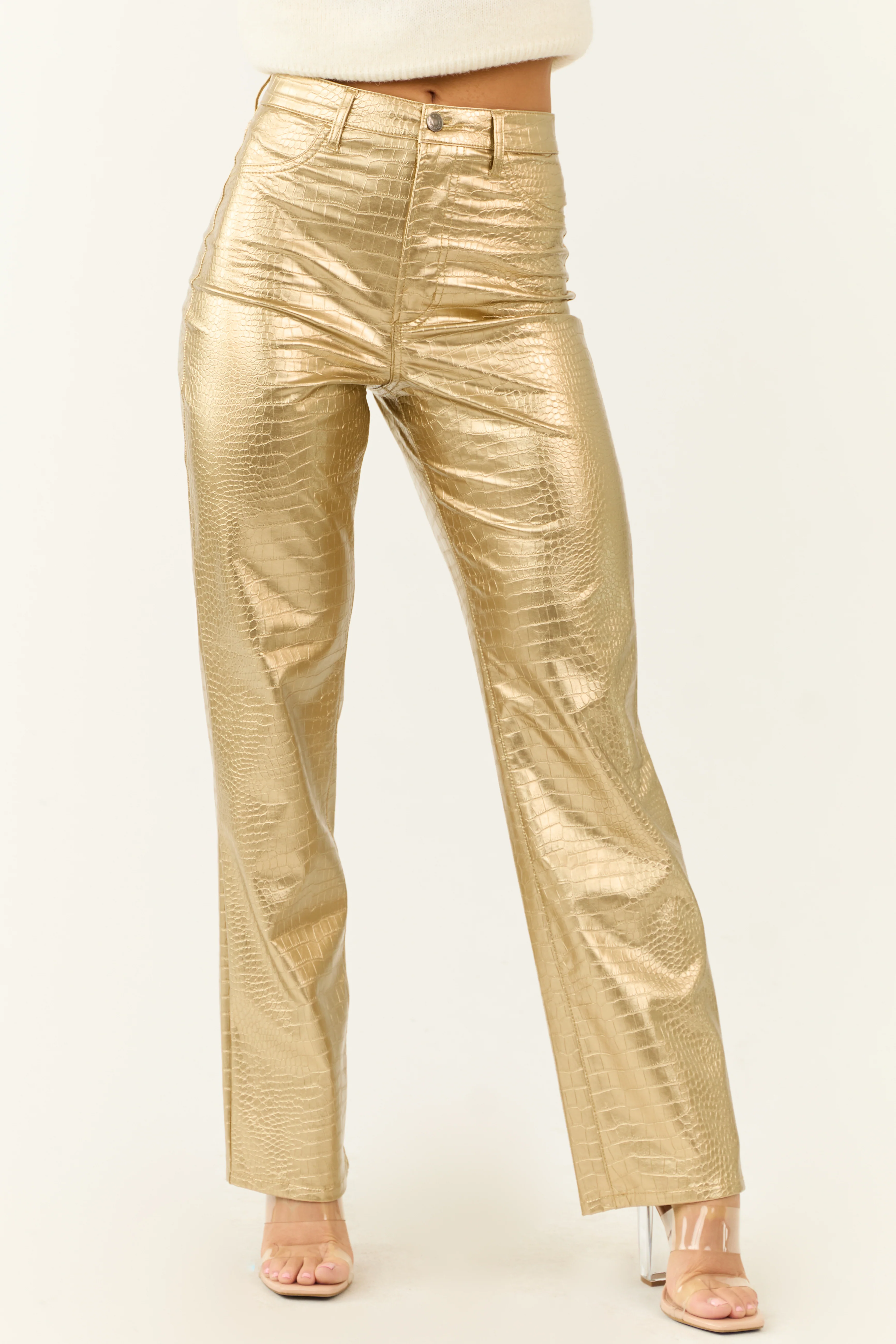 Gold Faux Leather Snakeskin Super High Rise Pants - LD SALE