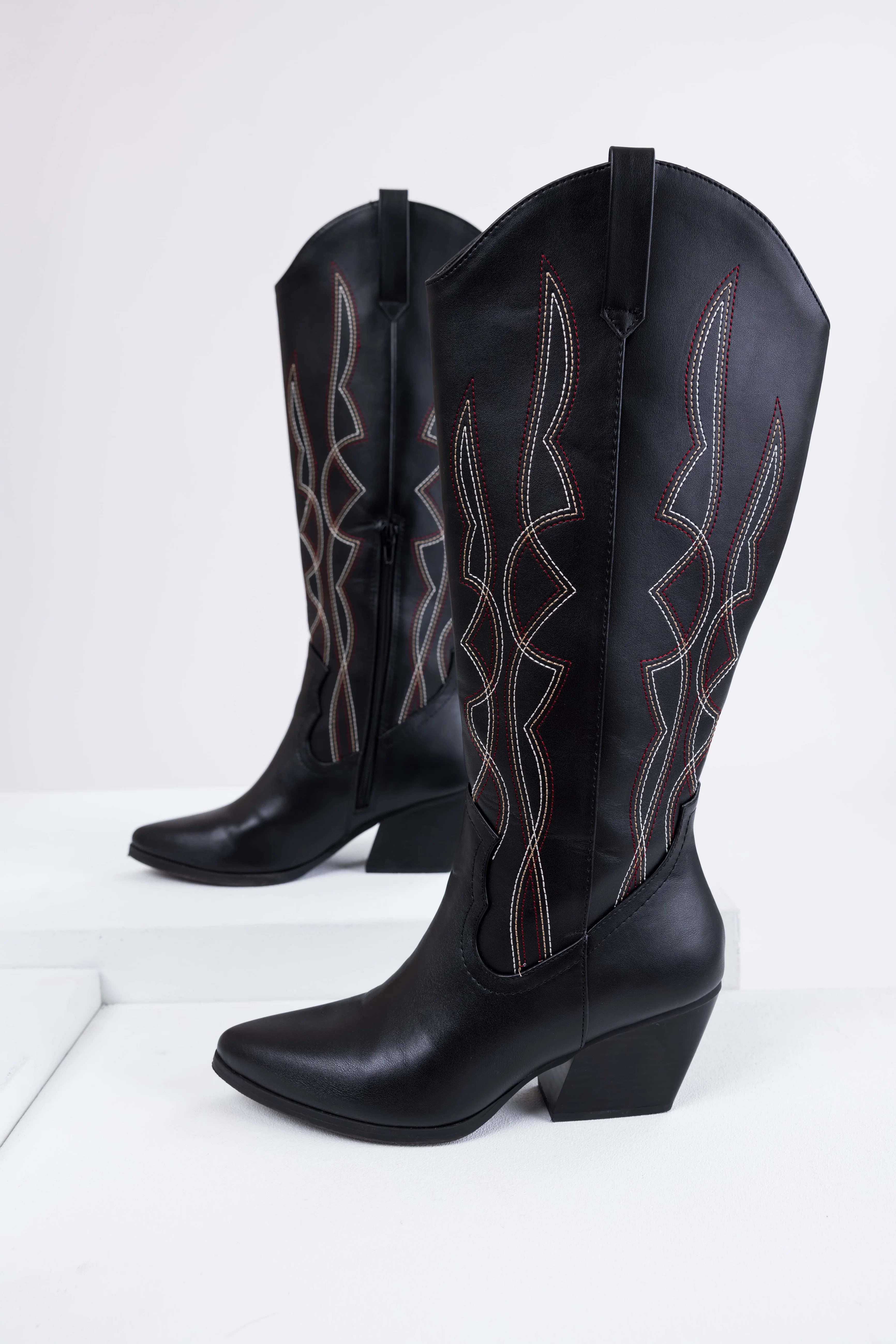 Black Western Style Knee High Boots - LD SALE