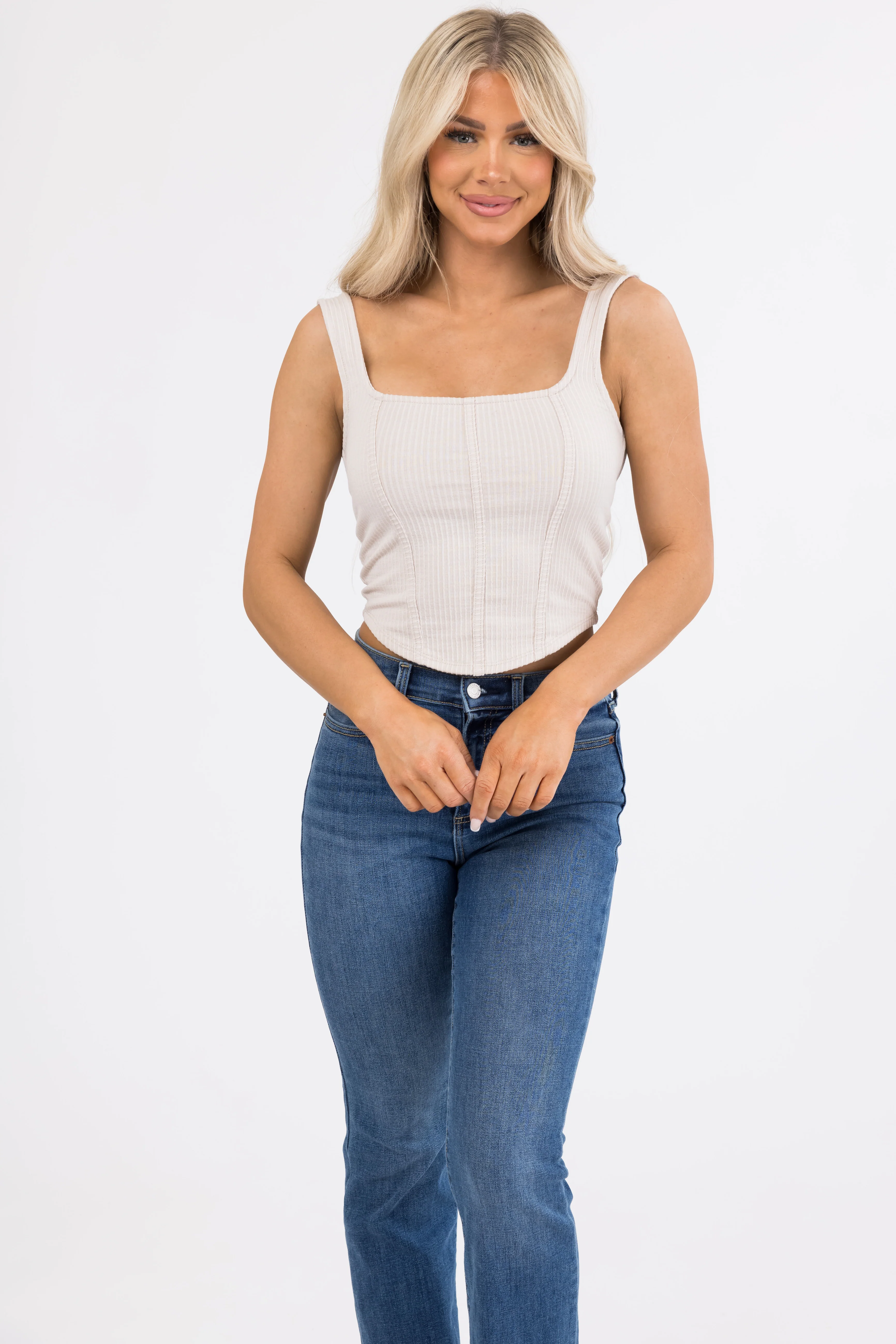 Coconut Square Neck Ribbed Corset Tank Top - LD SALE