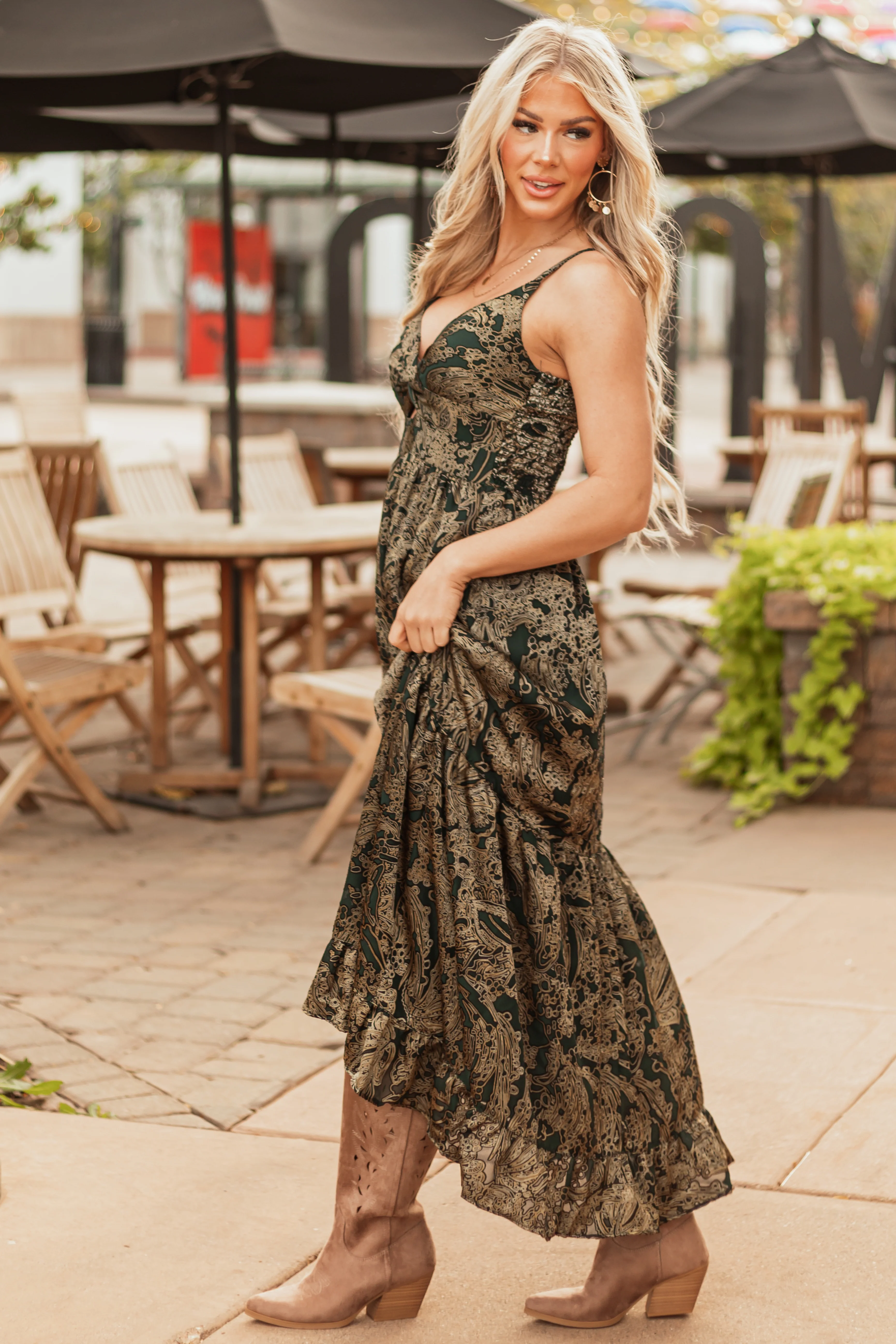 Pine Abstract Print Sleeveless Maxi Dress - LD SALE