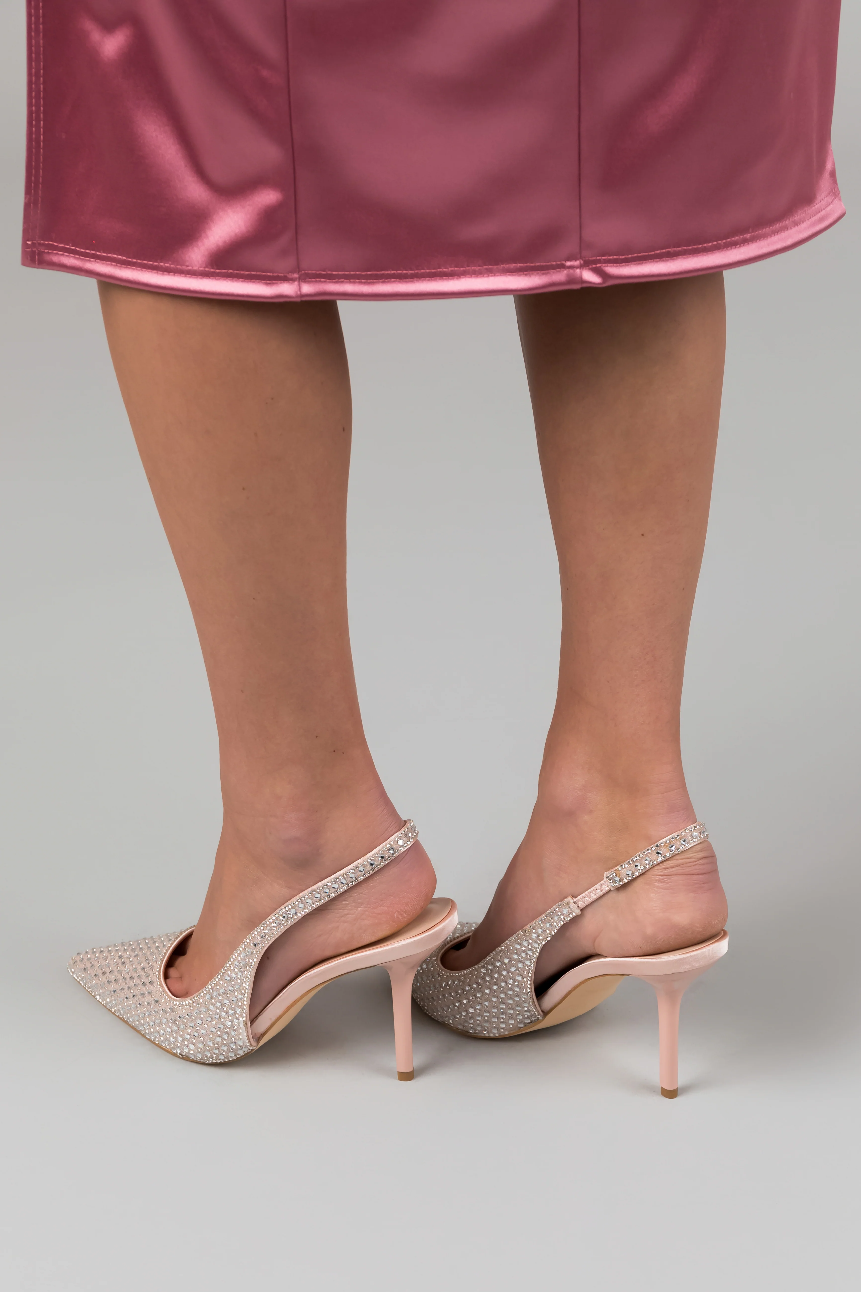 Champagne Rhinestone Slingback Heels - LD SALE