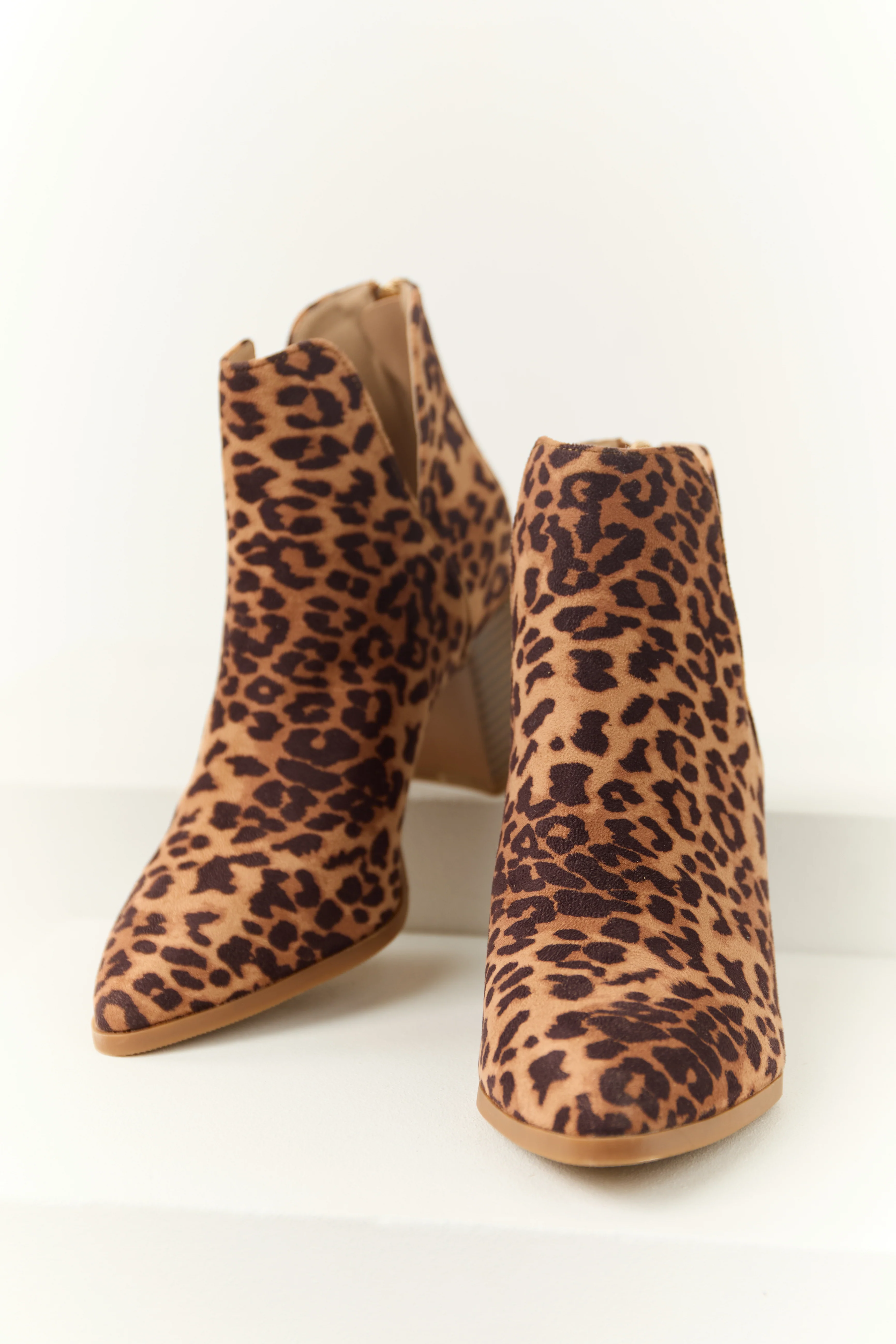 Copper Leopard Print Pointed Toe Block Heel Booties - LD SALE