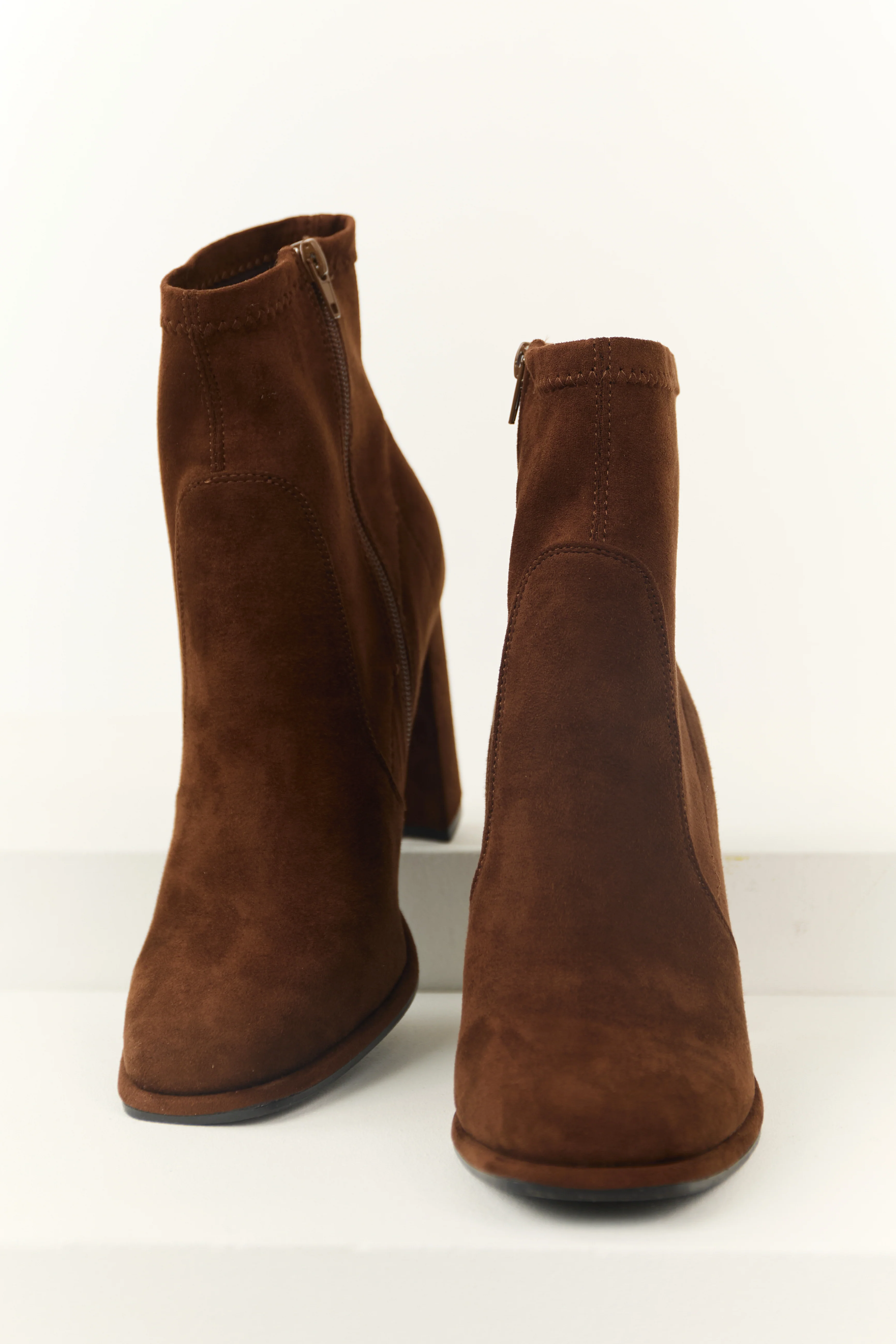 Cocoa Chunky Square Heel Faux Suede Booties - LD SALE
