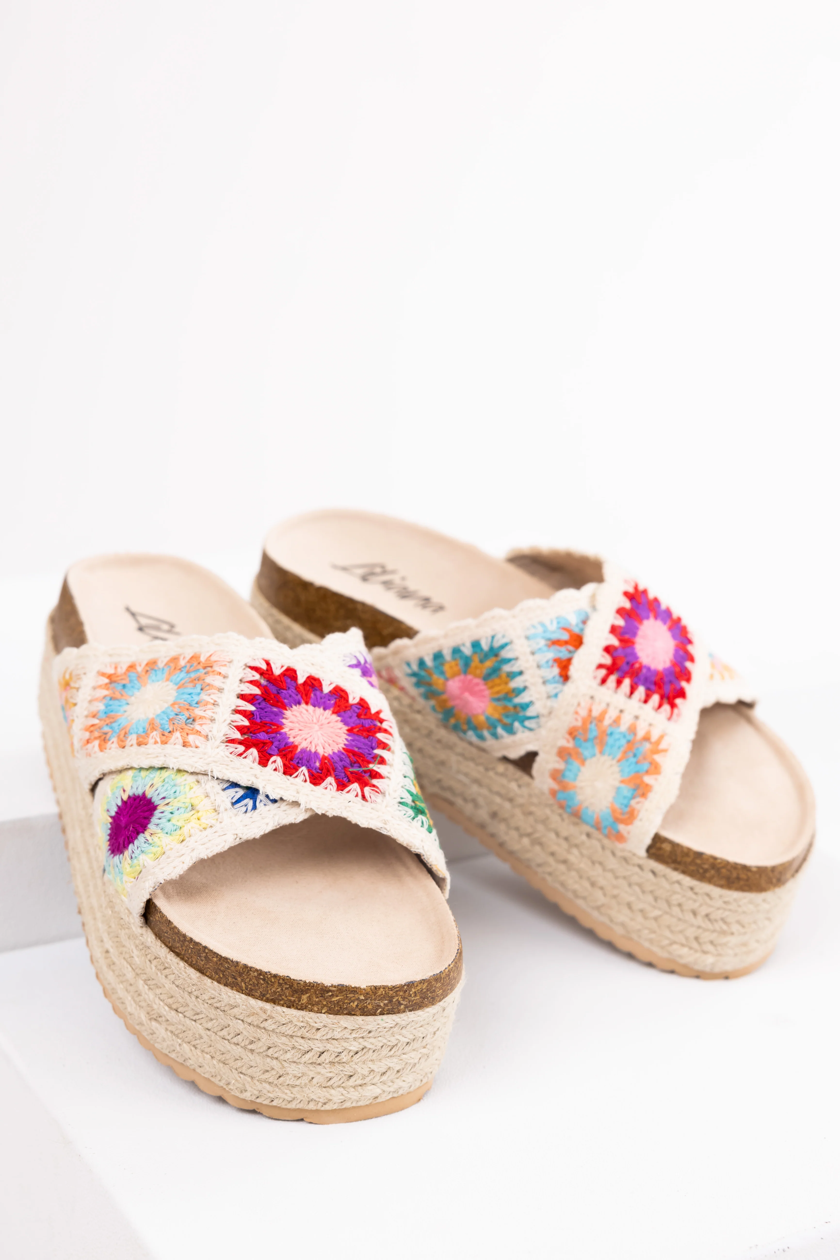 Cream Multicolor Crochet Espadrille Sandals - LD SALE
