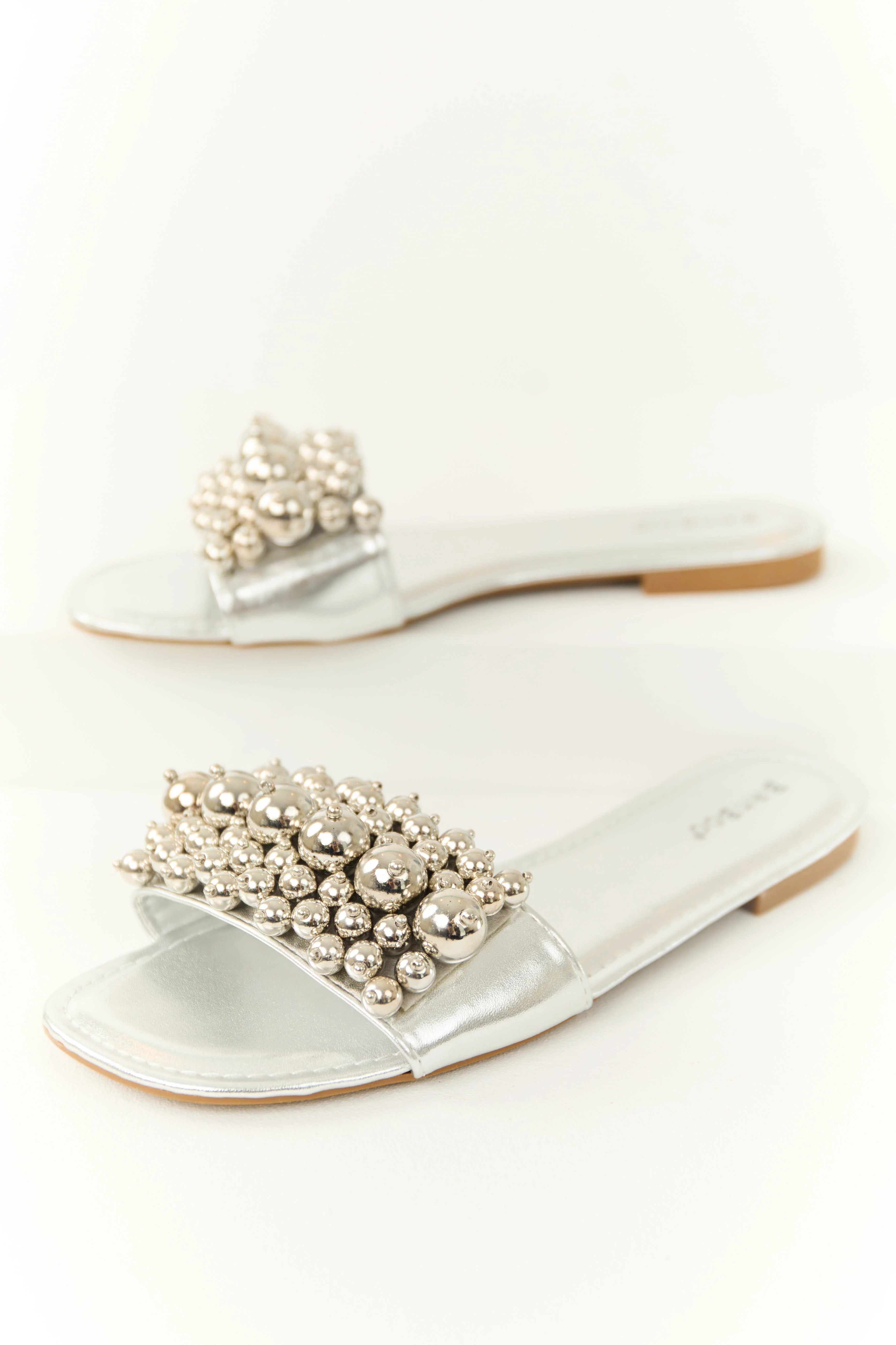 Silver Beaded Slide On Sandal - LD SALE
