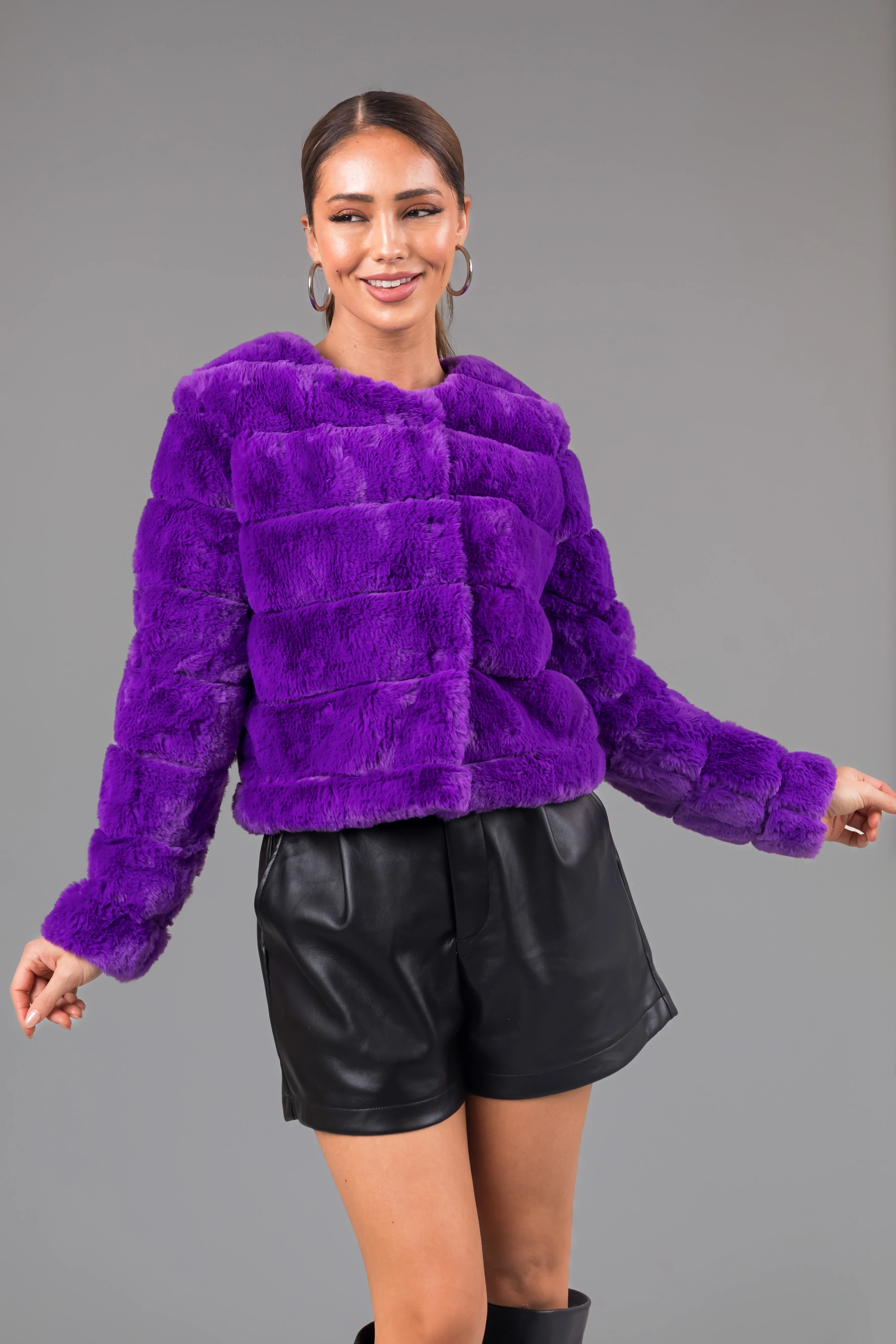 Violet Faux Fur Quilted Button Up Jacket - LD SALE