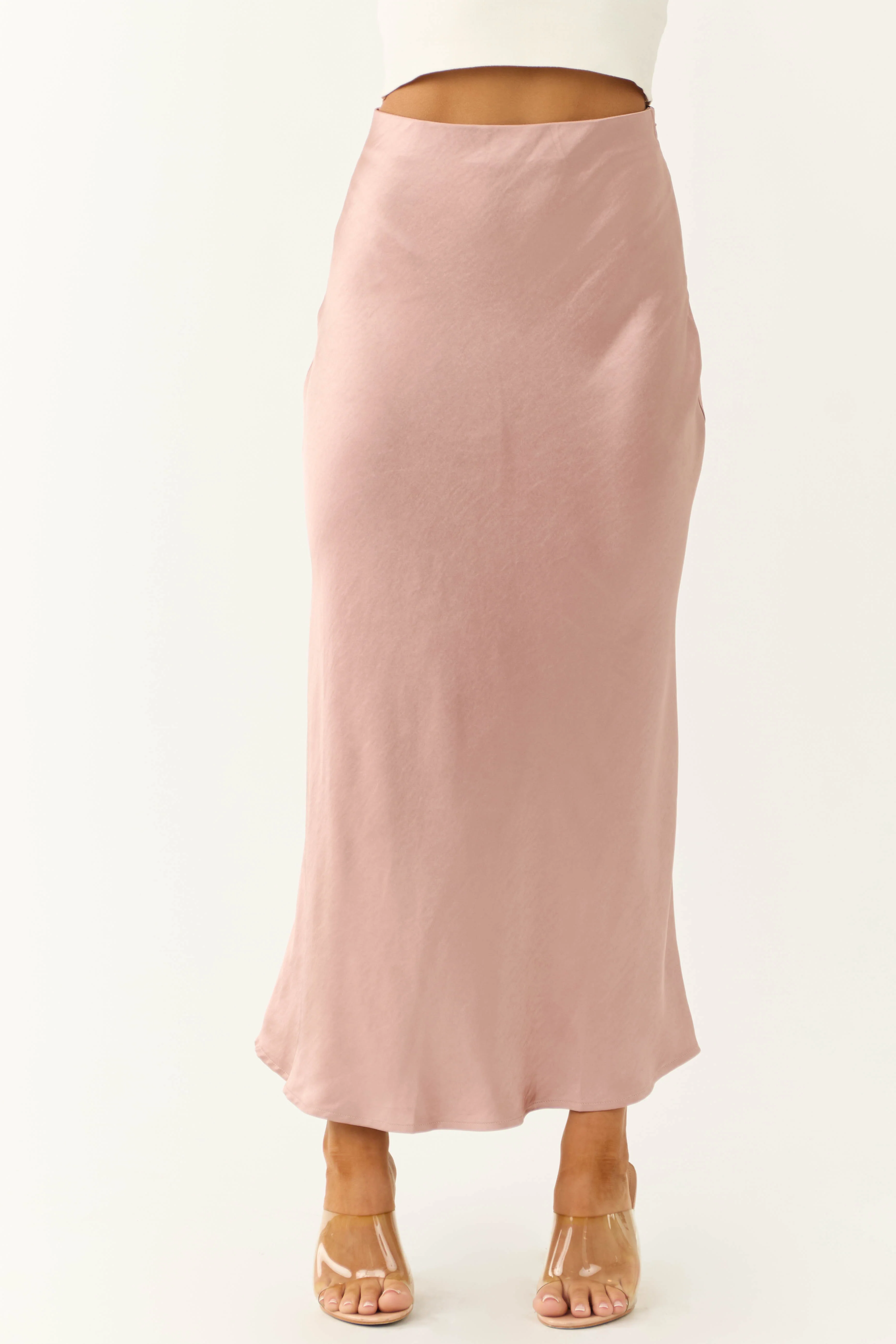 Shiny Dusty Rose Satin Maxi Skirt - LD SALE
