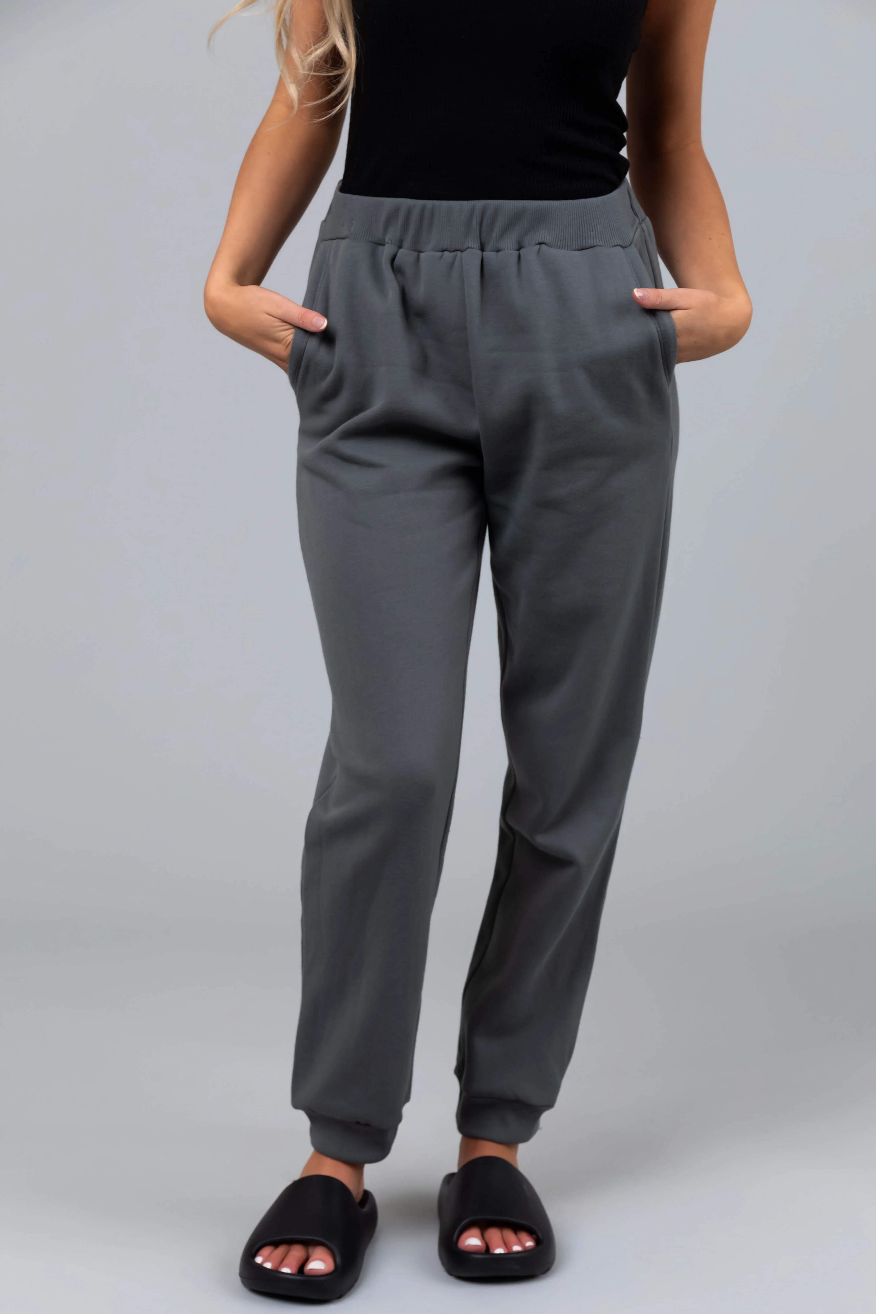 Ash Grey Elastic Fleece Joggers - LD SALE