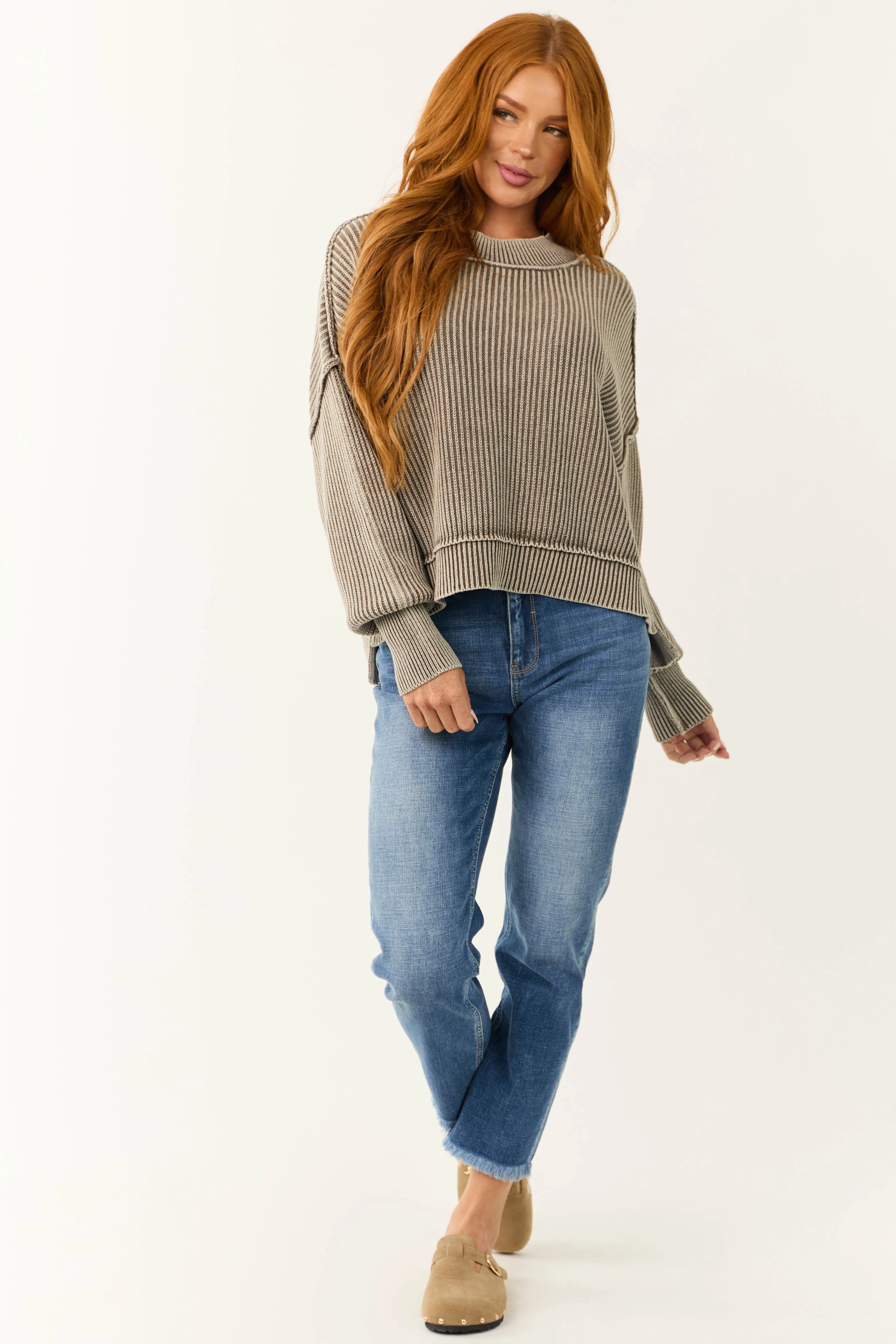Cocoa Washed Long Sleeve Knit Sweater - LD SALE
