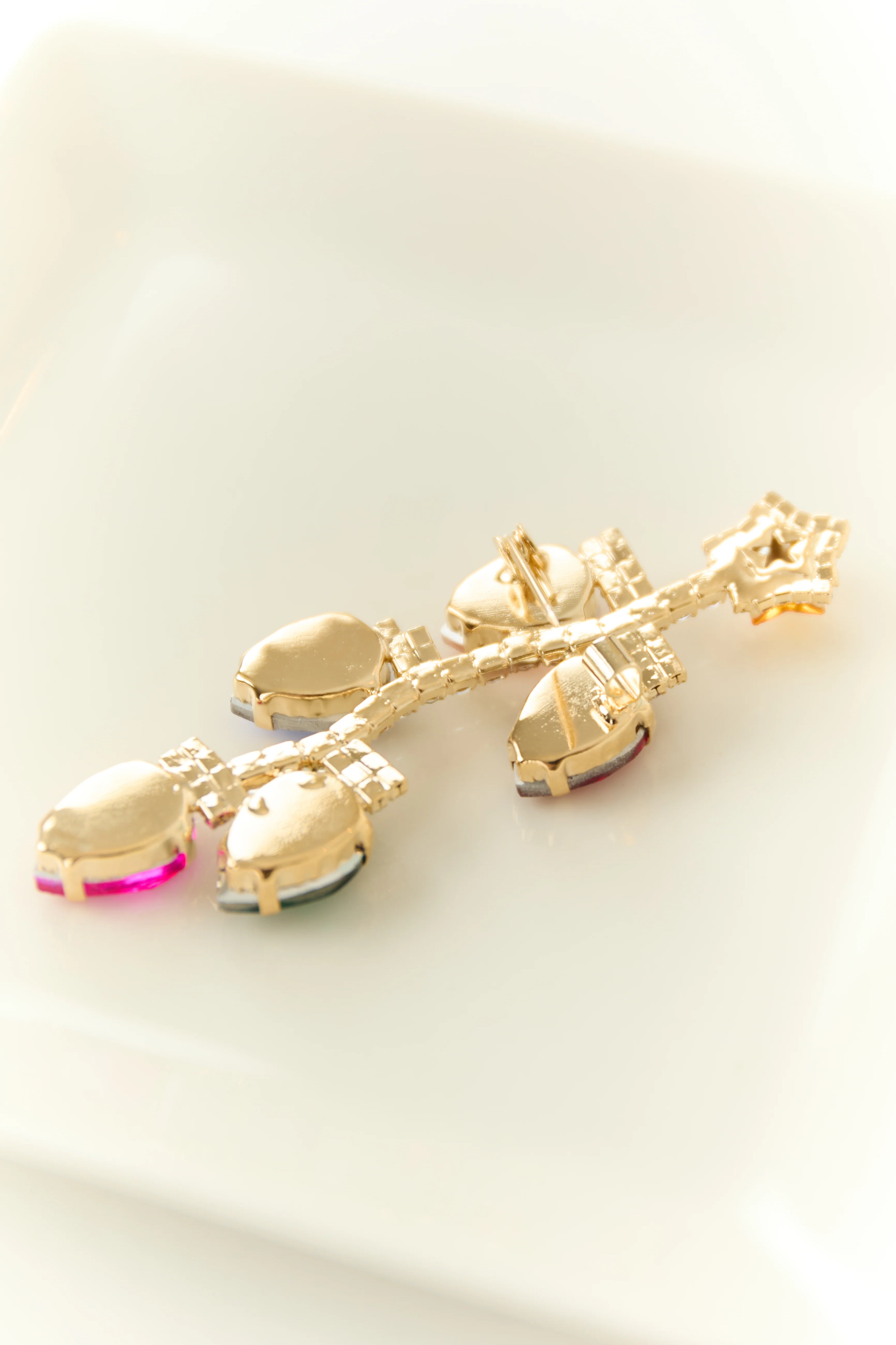 Gold Multicolor Christmas Light Gemstone Brooch Pin - LD SALE