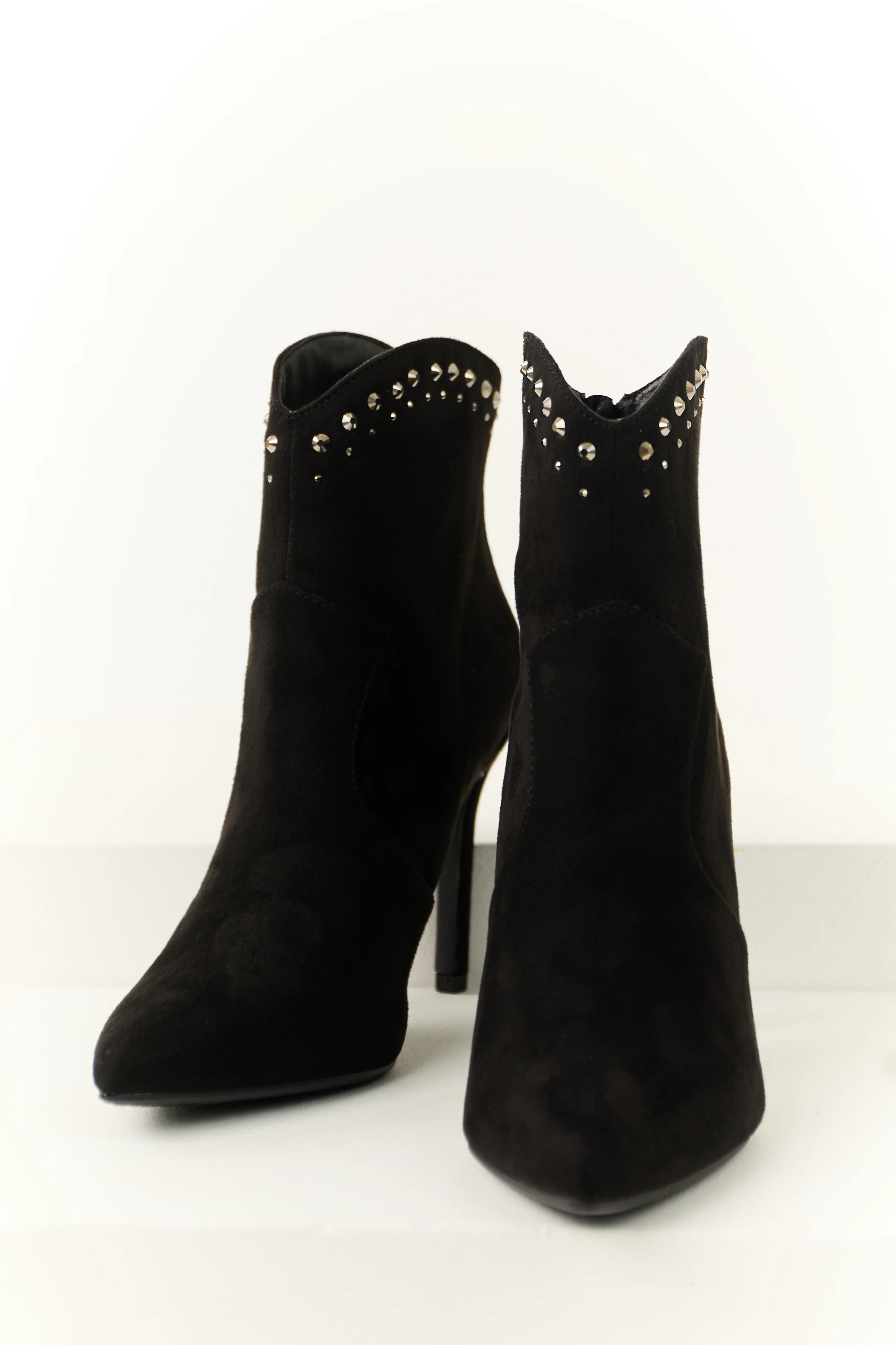 Black Rhinestone Detail High Heel Ankle Booties - LD SALE
