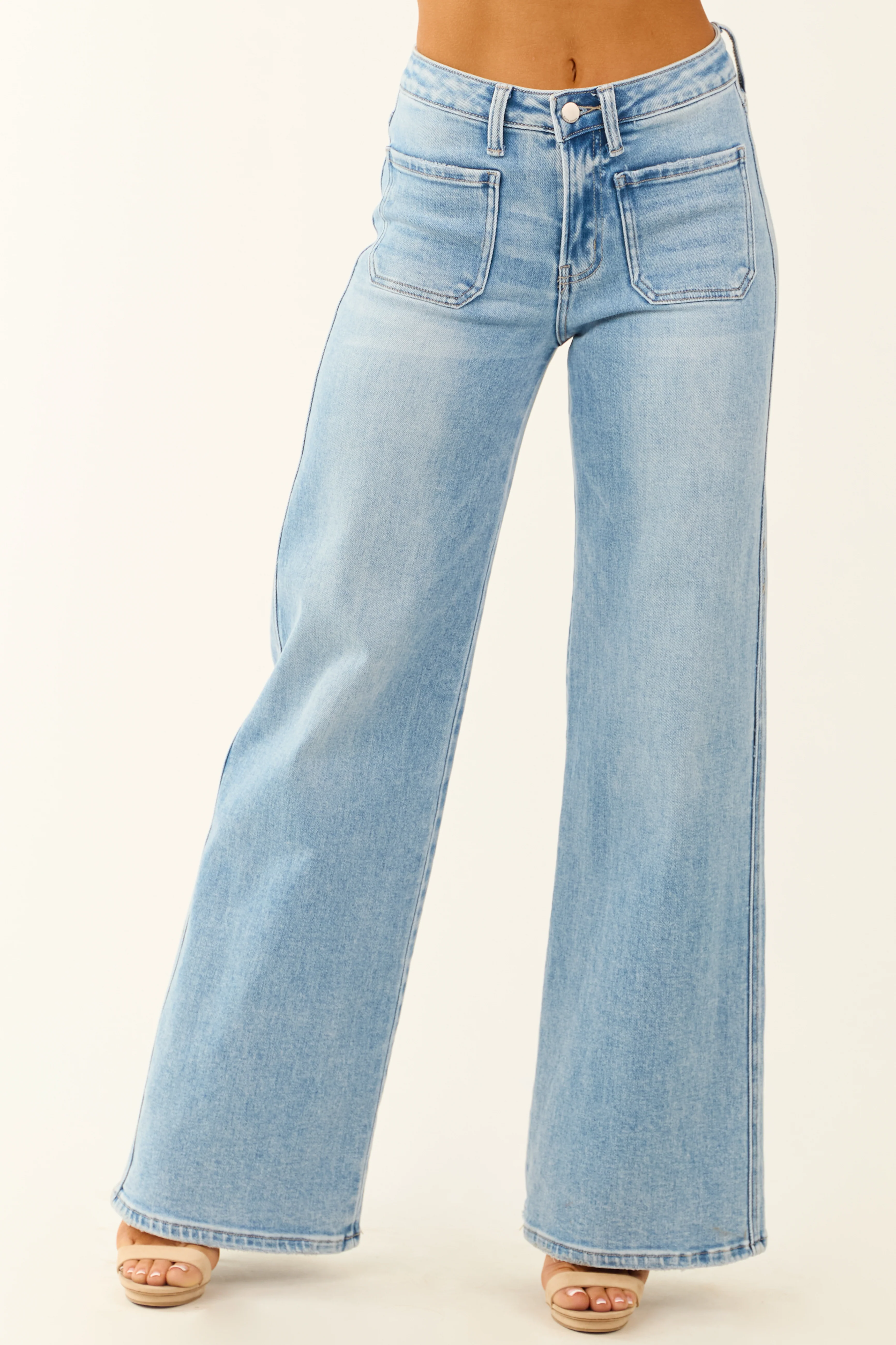 Flying Monkey Patch Pocket Stretchy Wide Leg Jeans - LD SALE
