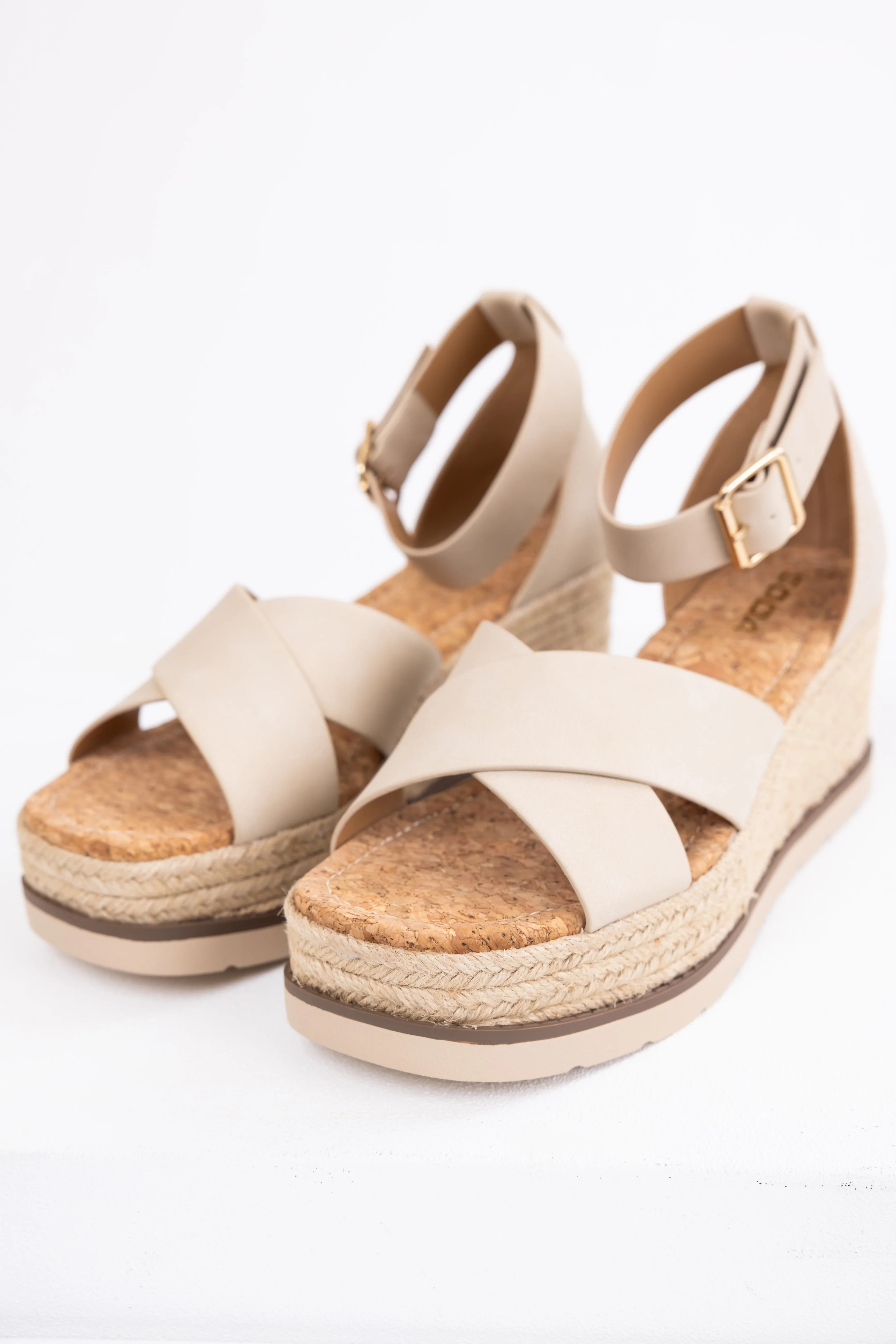 Almond Cross Strap Espadrille Platform Sandals - LD SALE