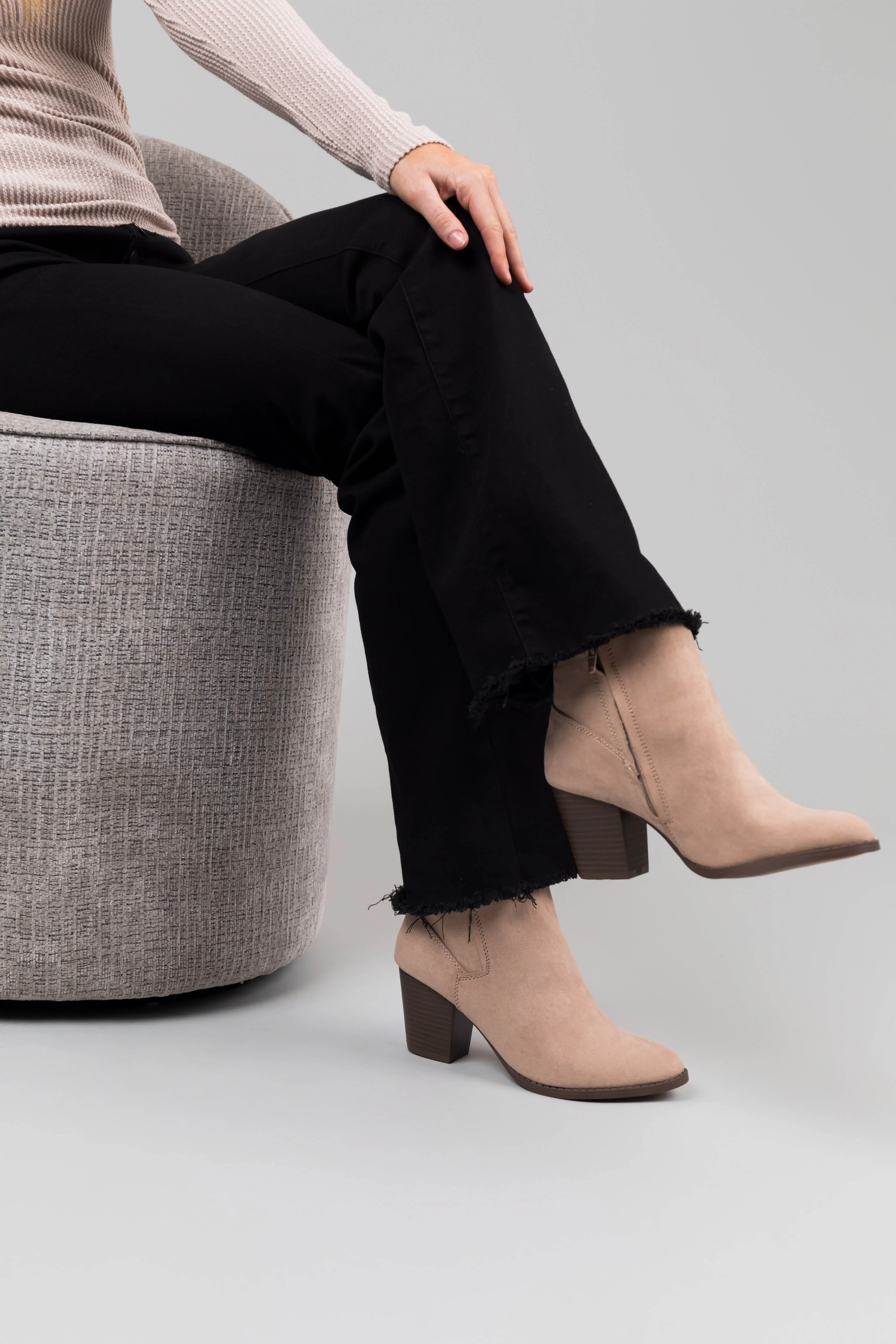 Latte Faux Suede Block Heel Ankle Booties - LD SALE