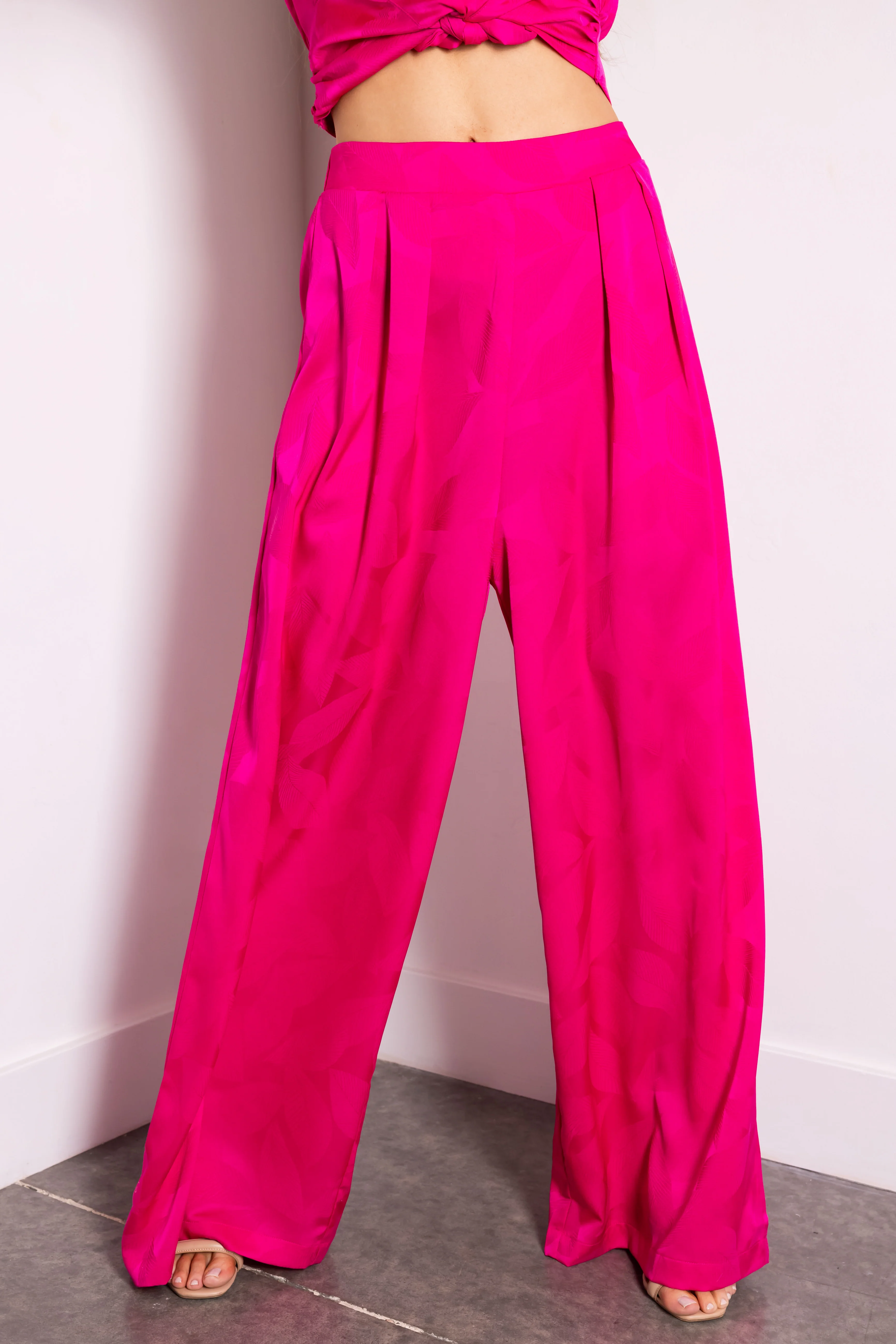 Flying Tomato Magenta Leaf Texture Wide Leg Pants - LD SALE