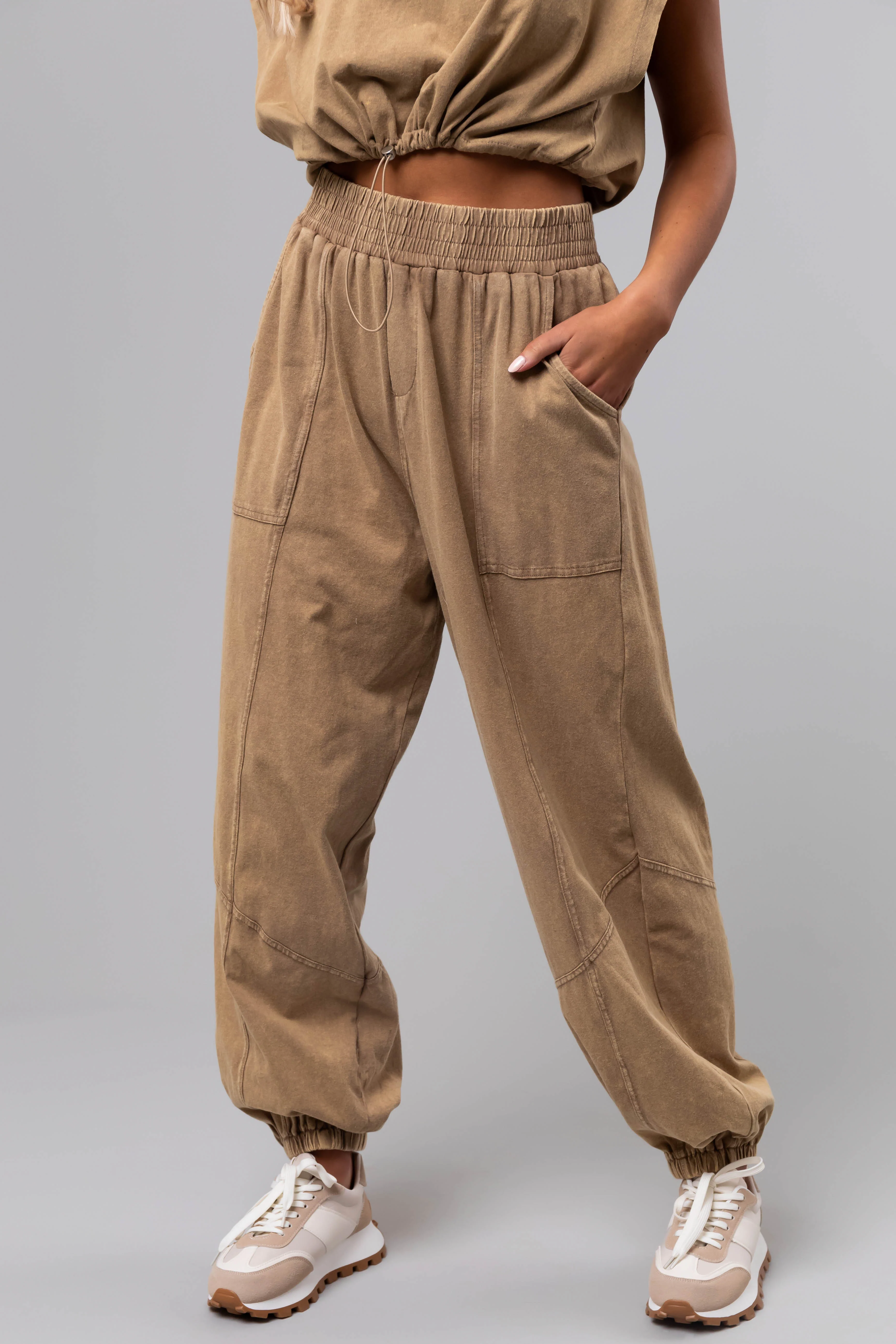 Peanut Mineral Wash Elastic Joggers - LD SALE