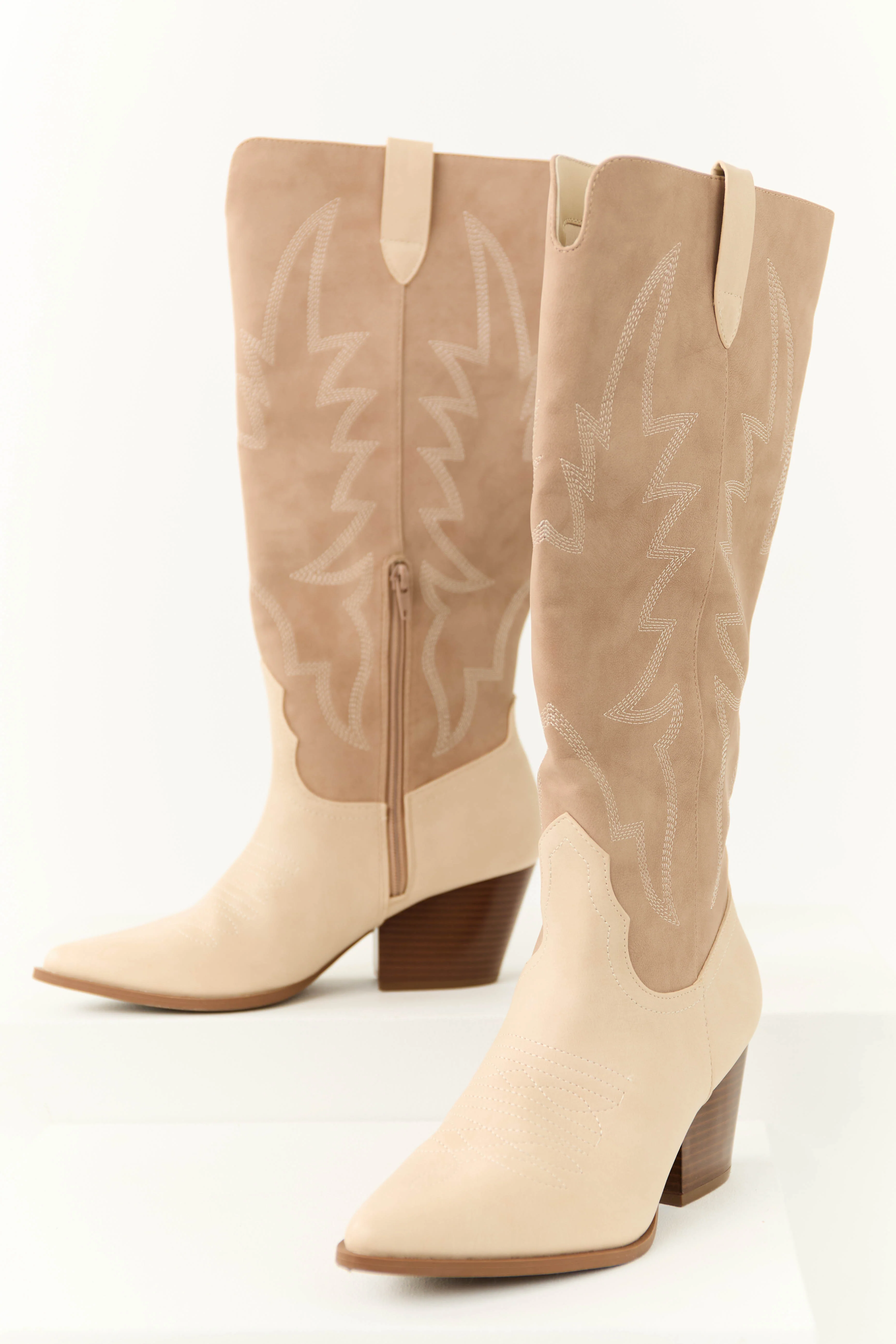 Latte Western Embroidered Pointed Toe Boots - LD SALE