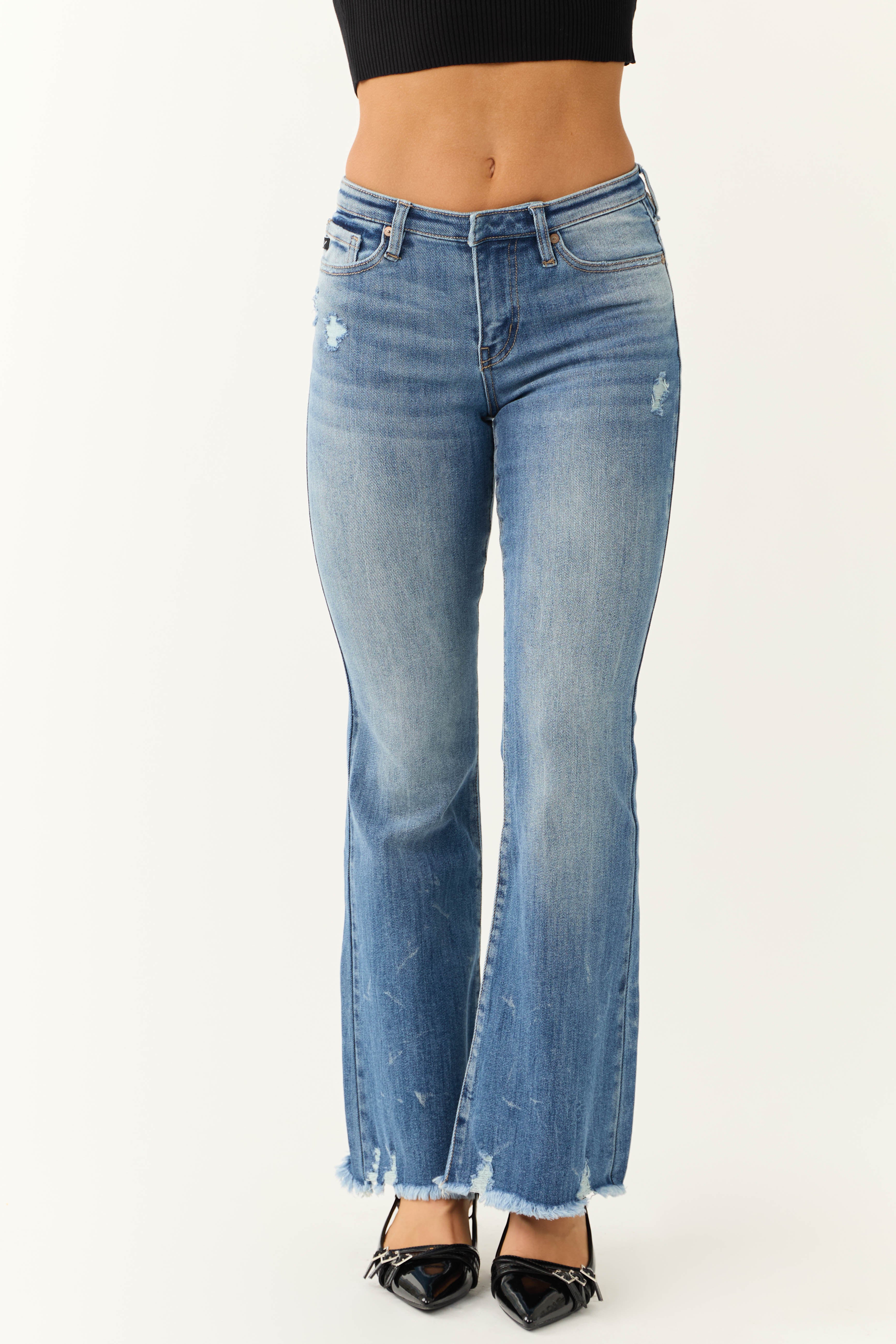 KanCan Medium Wash Flare Leg Distressed Jeans - LD SALE