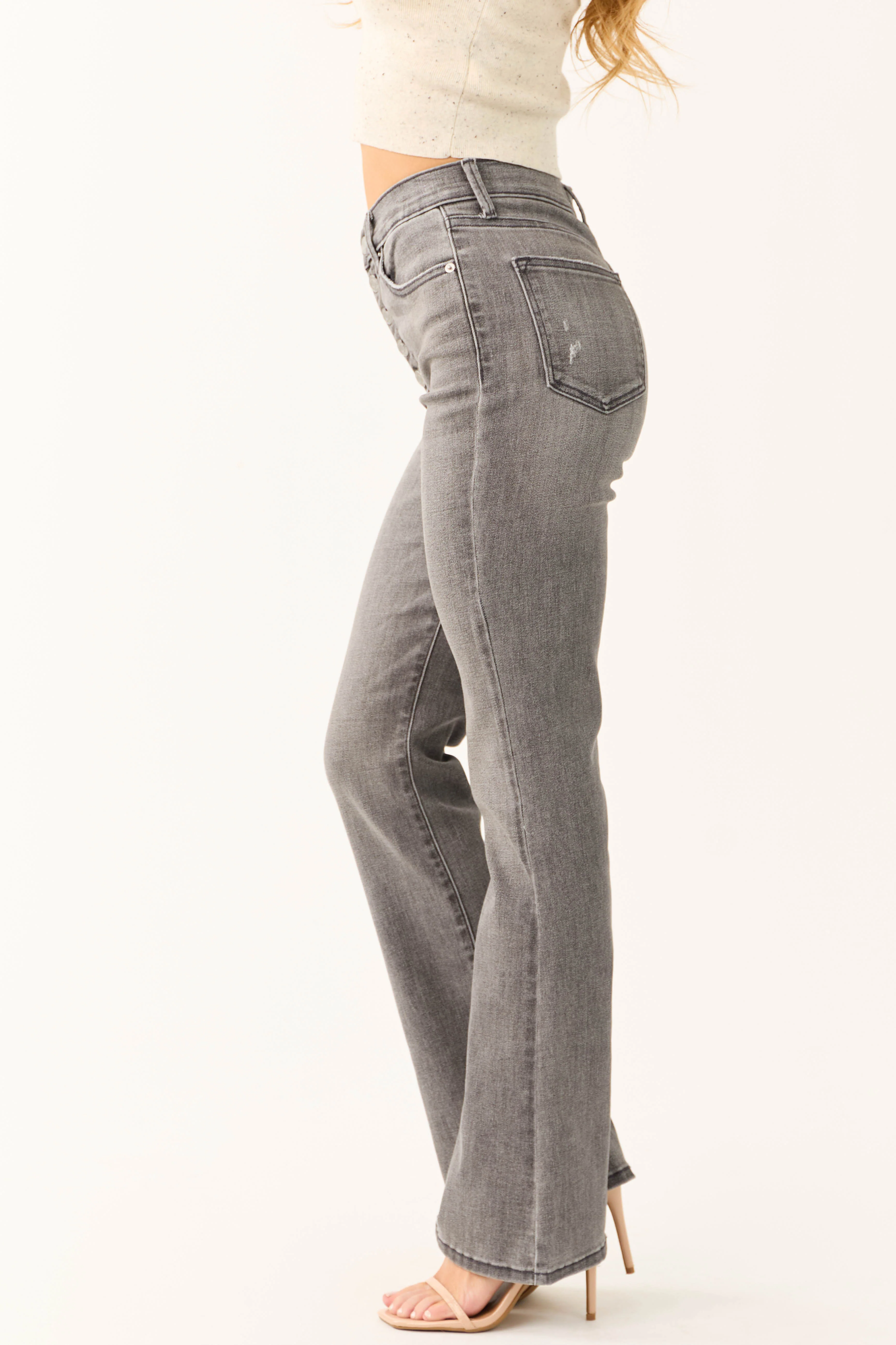 Sneak Peek Light Grey Slim Bootcut Jeans - LD SALE