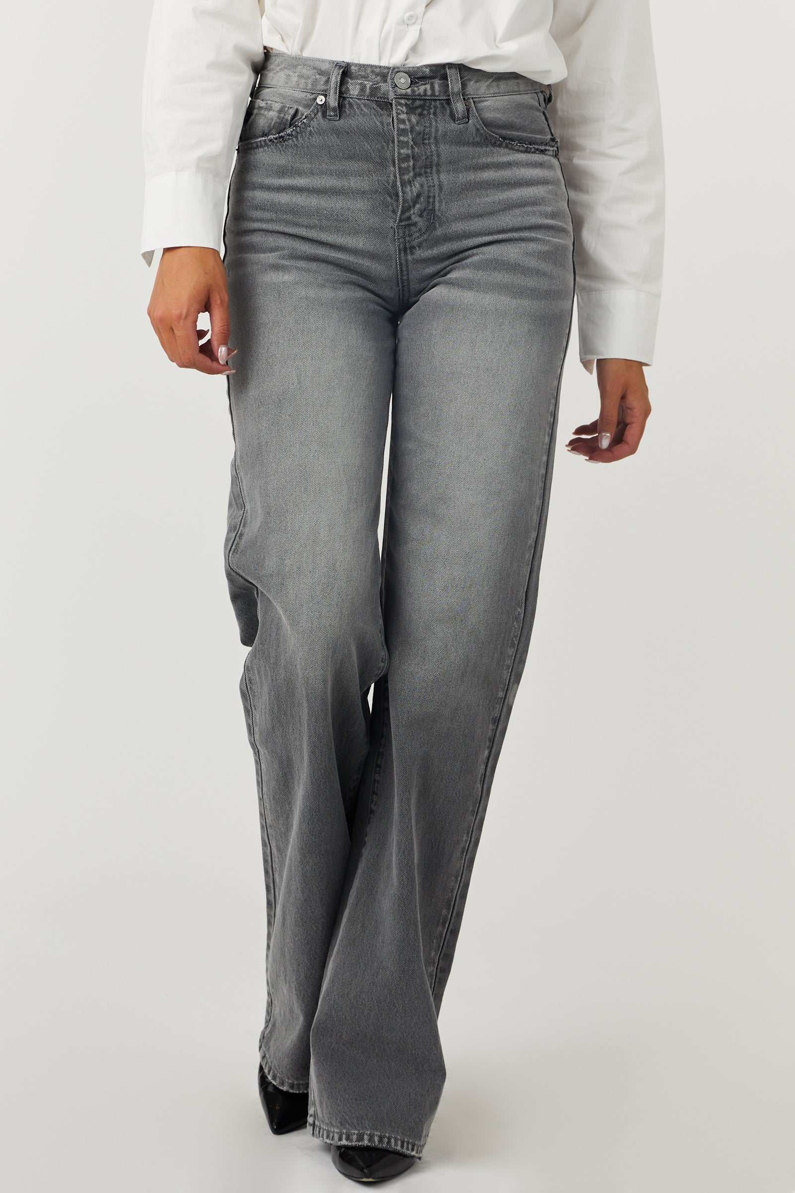 KanCan Washed Stone Grey High Rise 90's Flare Jeans - LD SALE
