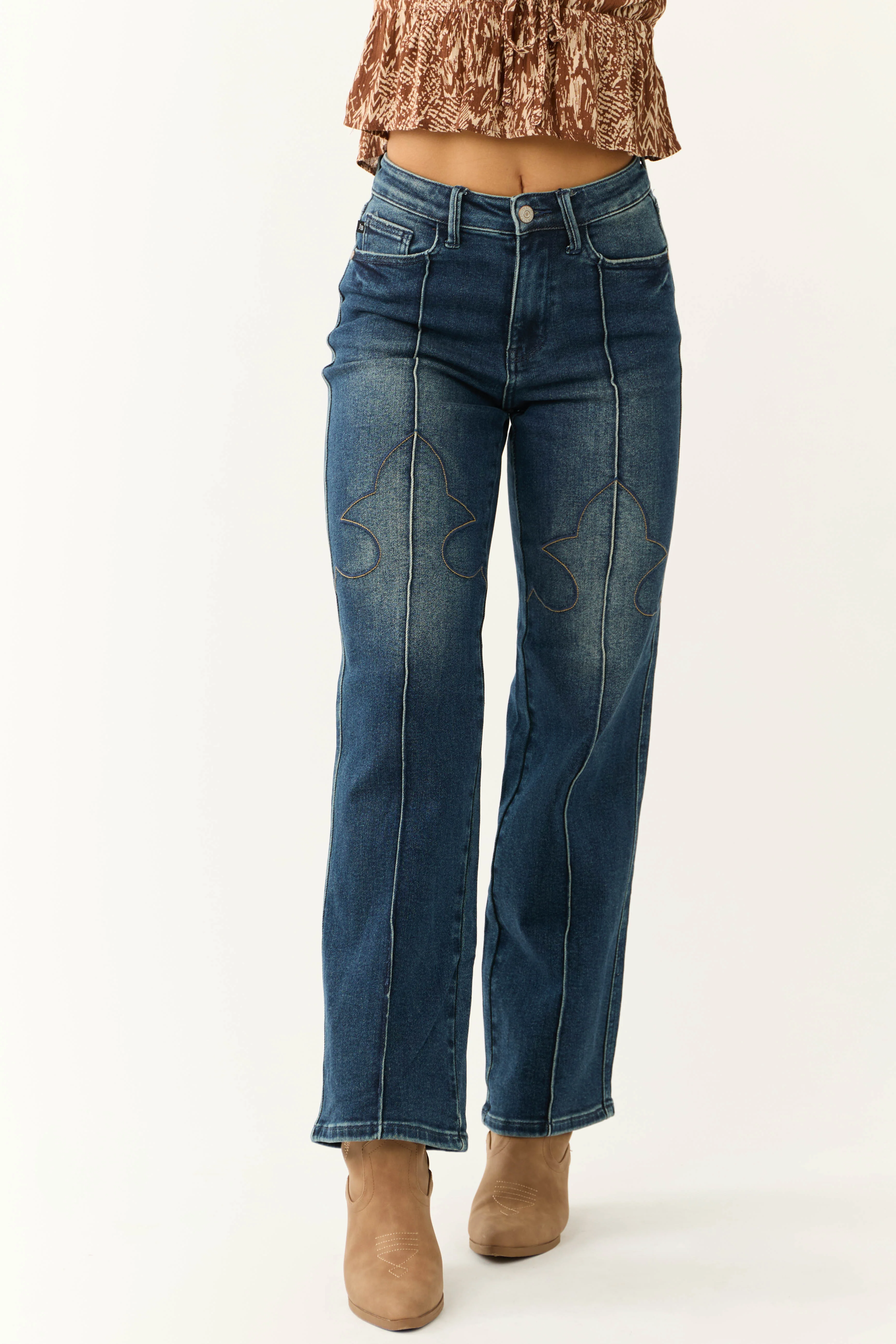 Judy Blue Dark Wash Embroidered Detail Jeans - LD SALE