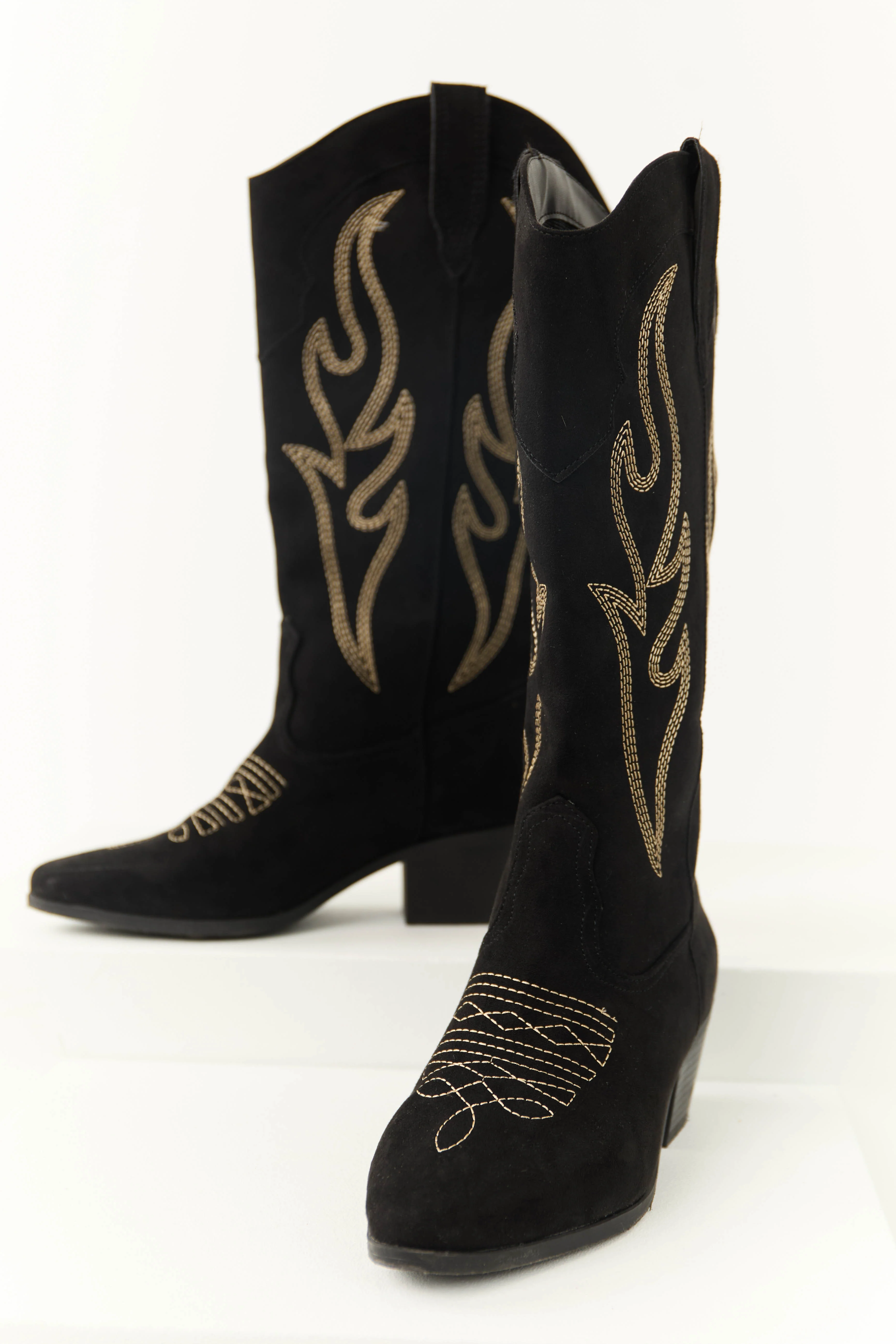 Black Embroidered Western Style Boots - LD SALE