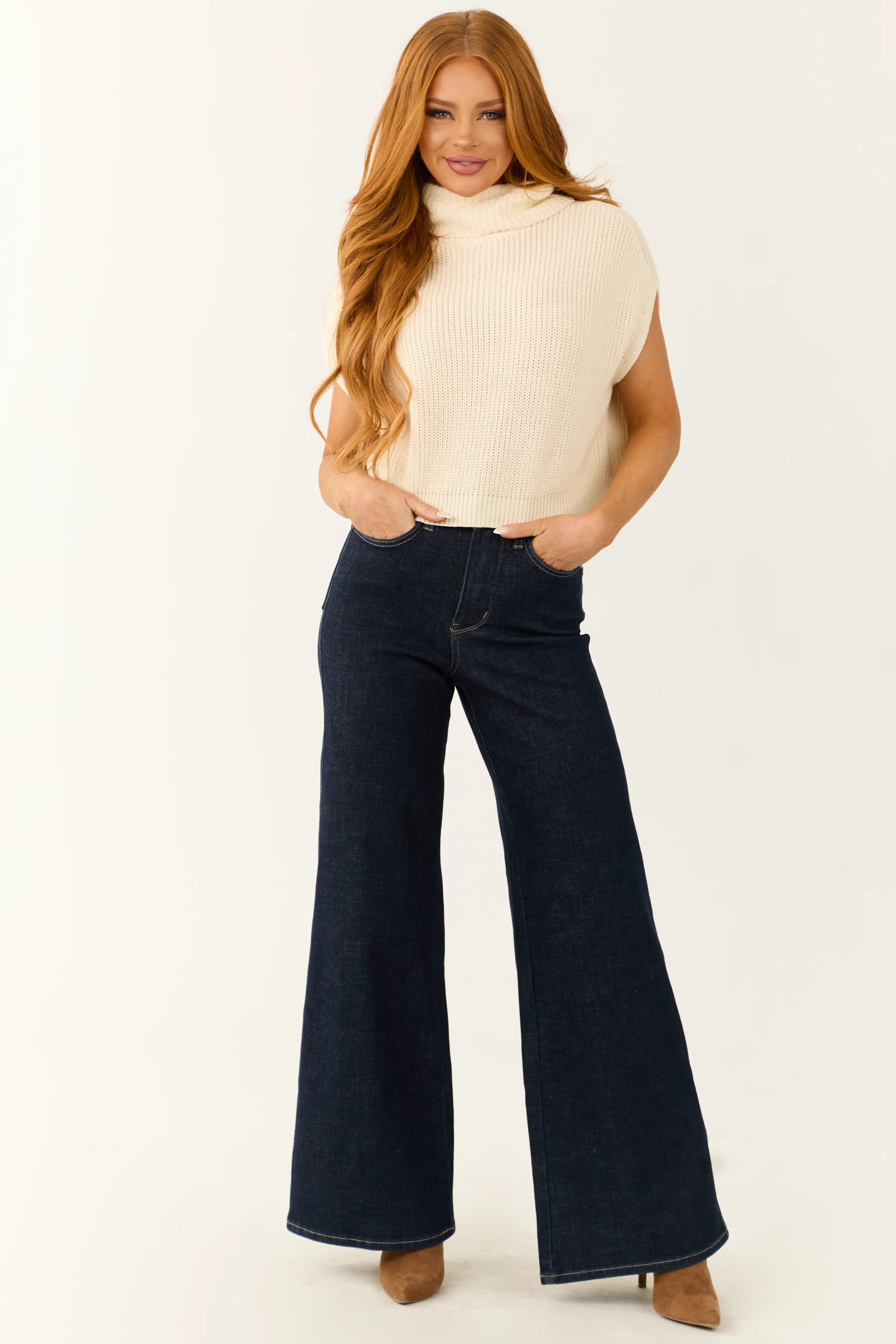 Cream Turtleneck Cap Sleeve Sweater Top - LD SALE