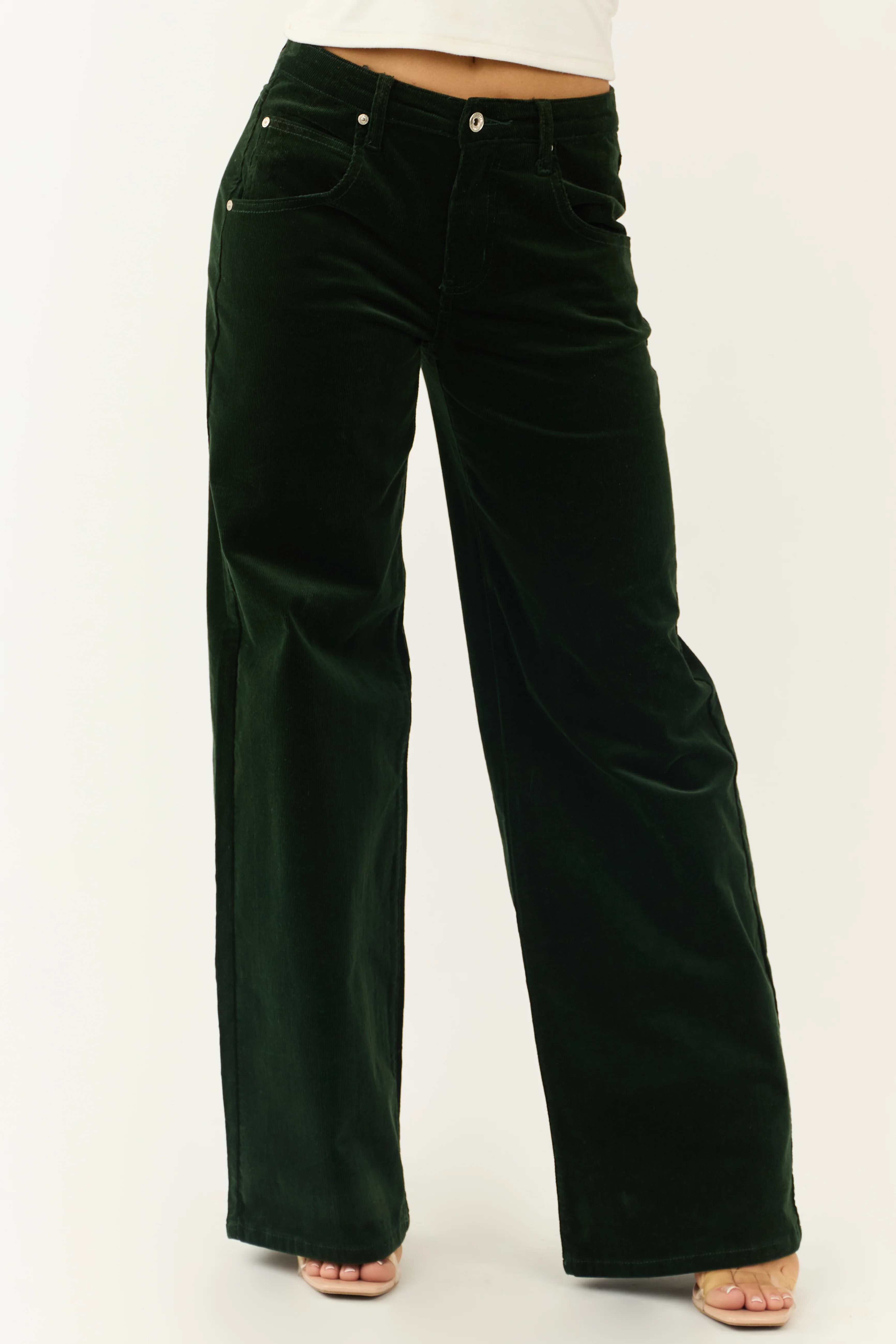 Forest Green Corduroy High Rise Wide Leg Pants - LD SALE
