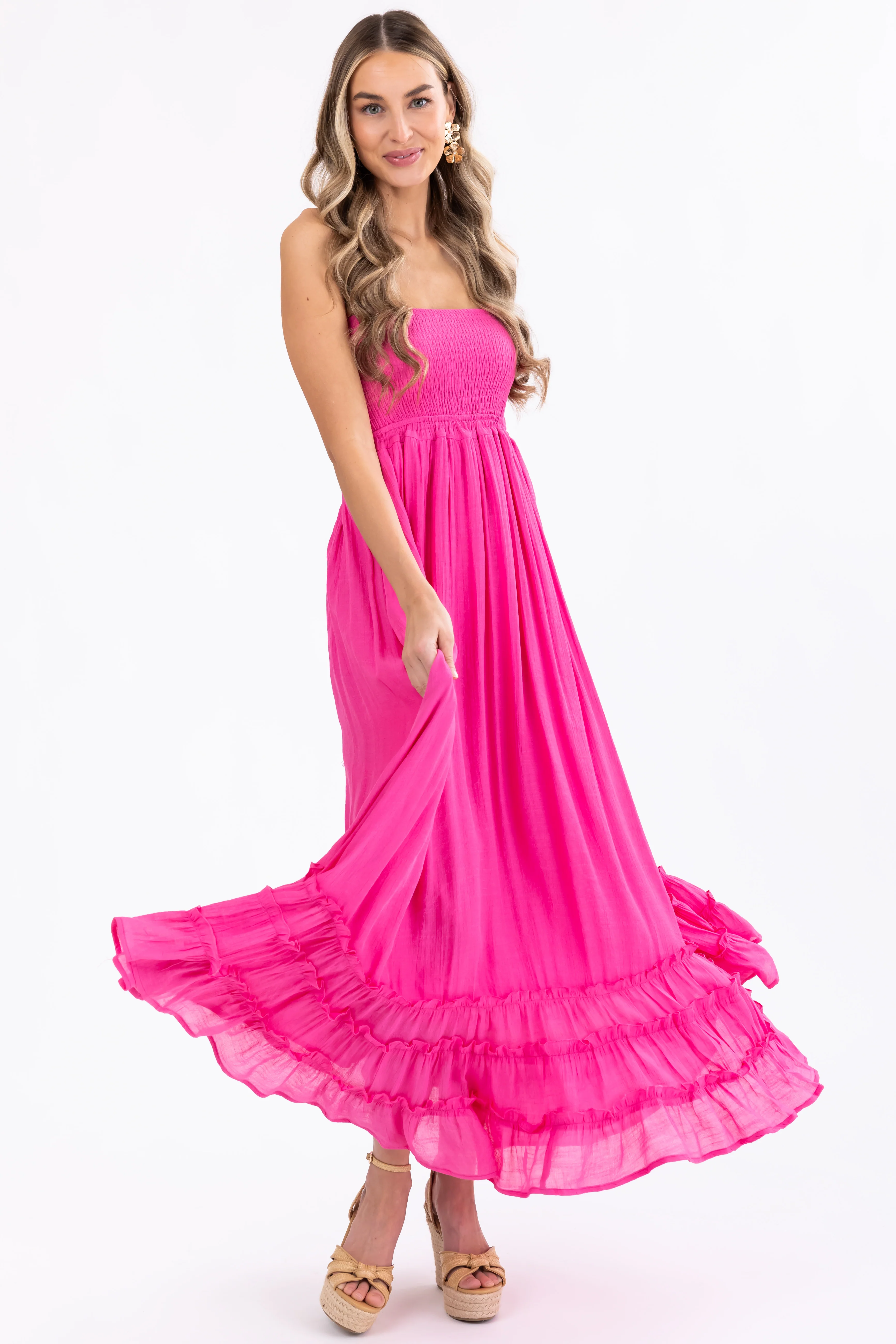 Bubblegum Ruffle Bottom Sleeveless Maxi Dress - LD SALE