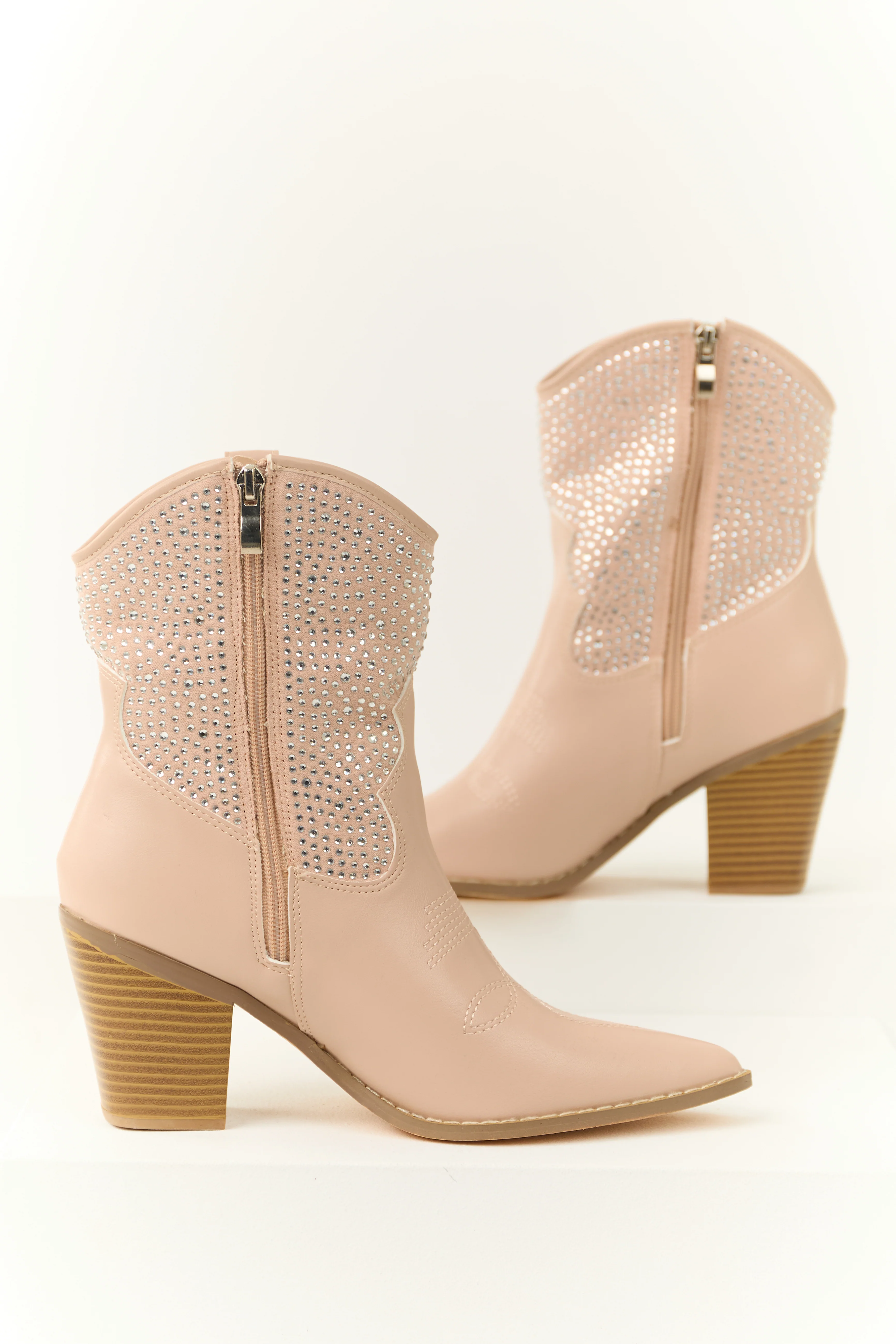 Pale Blush Rhinestone Embellished Western Booties - LD SALE