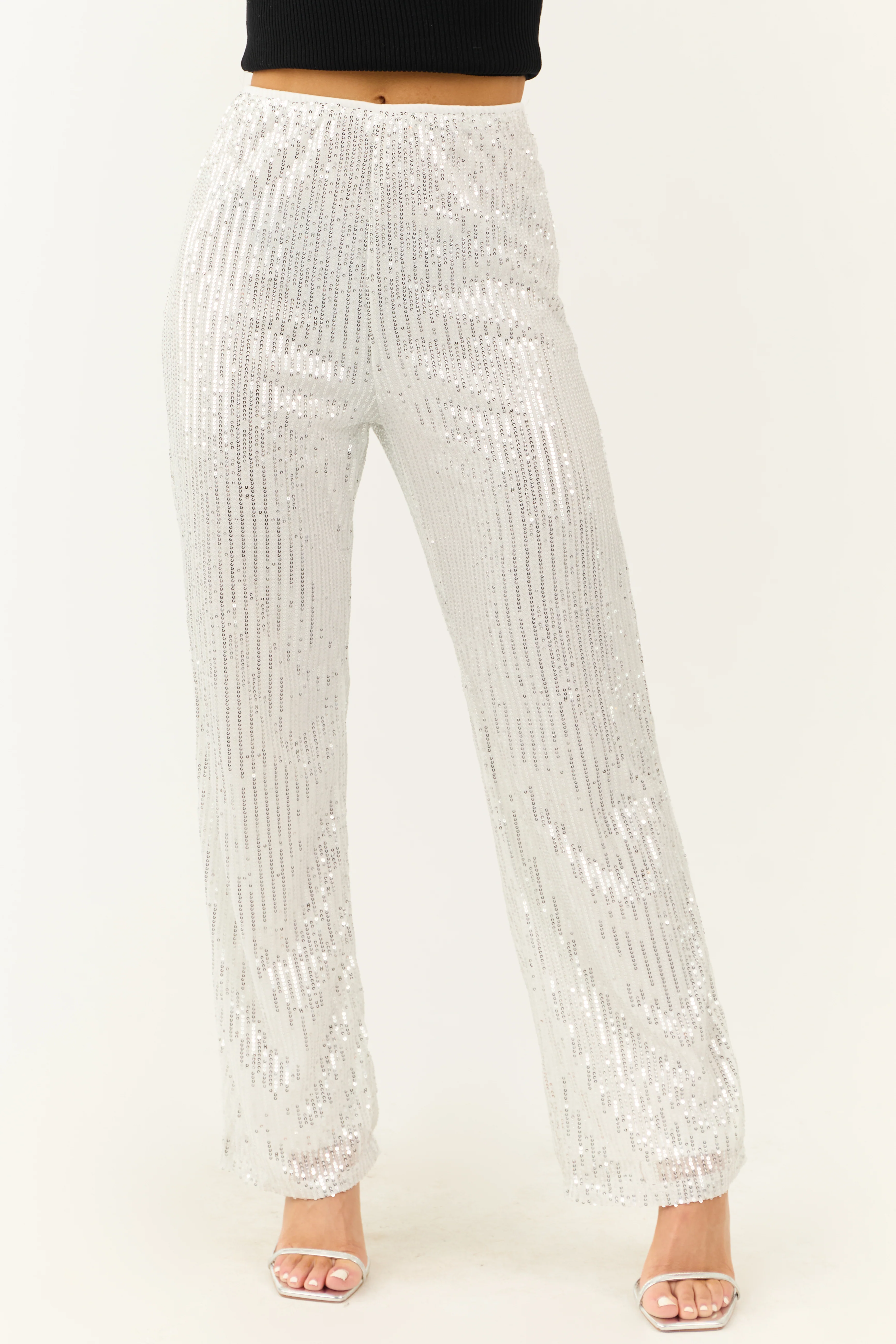 Silver Sequined High Waist Wide Leg Pants - LD SALE