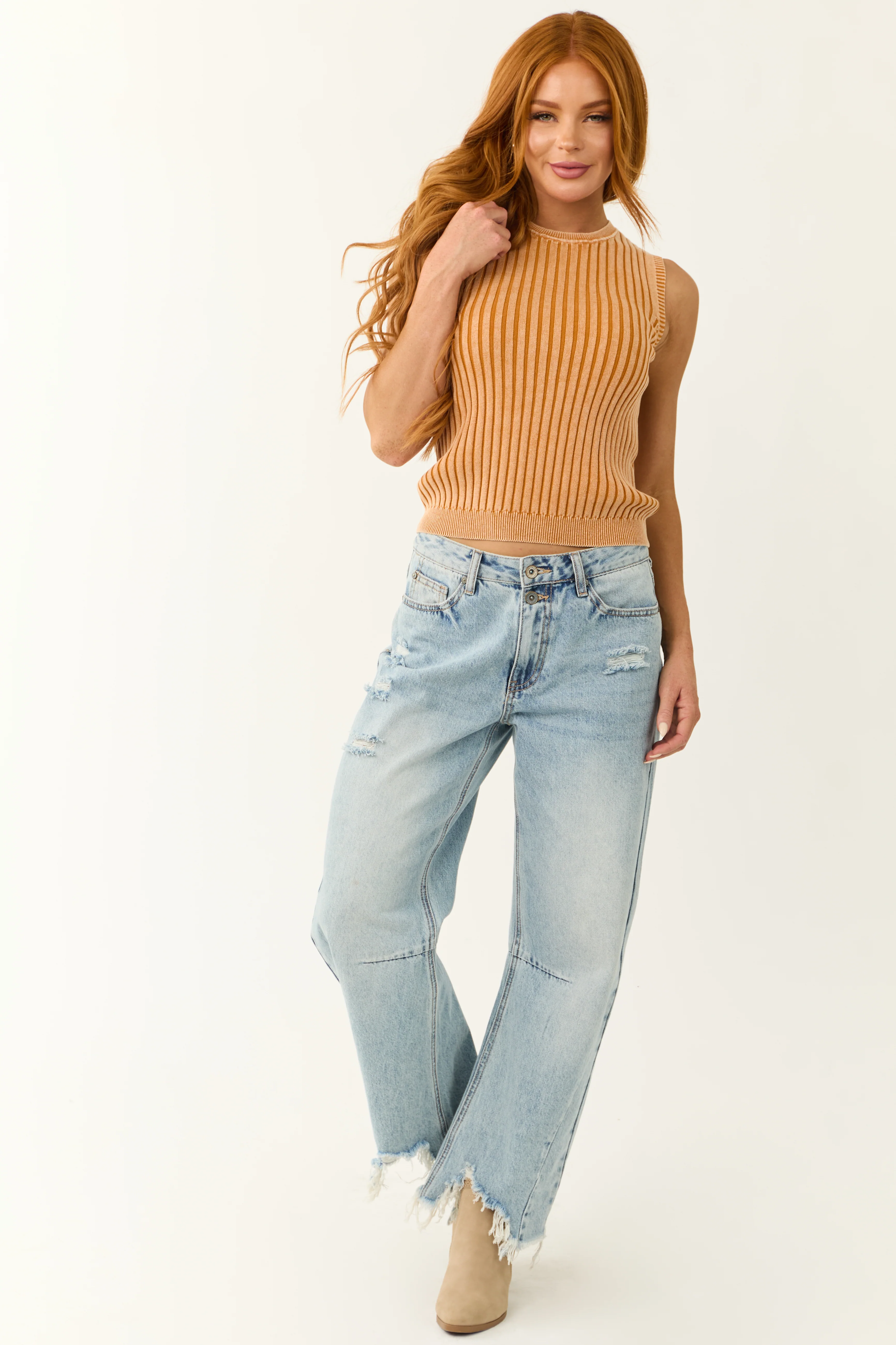 Faded Mango Knit Sleeveless Fitted Top - LD SALE